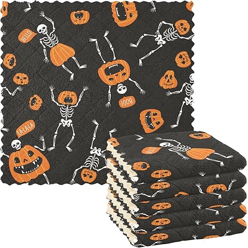 Miniatura 1 de Funny Skeletons - Juego de 6 toallas de cocina de microfibra de secado rápido para cocina, de algodón, para encimera y fregadero