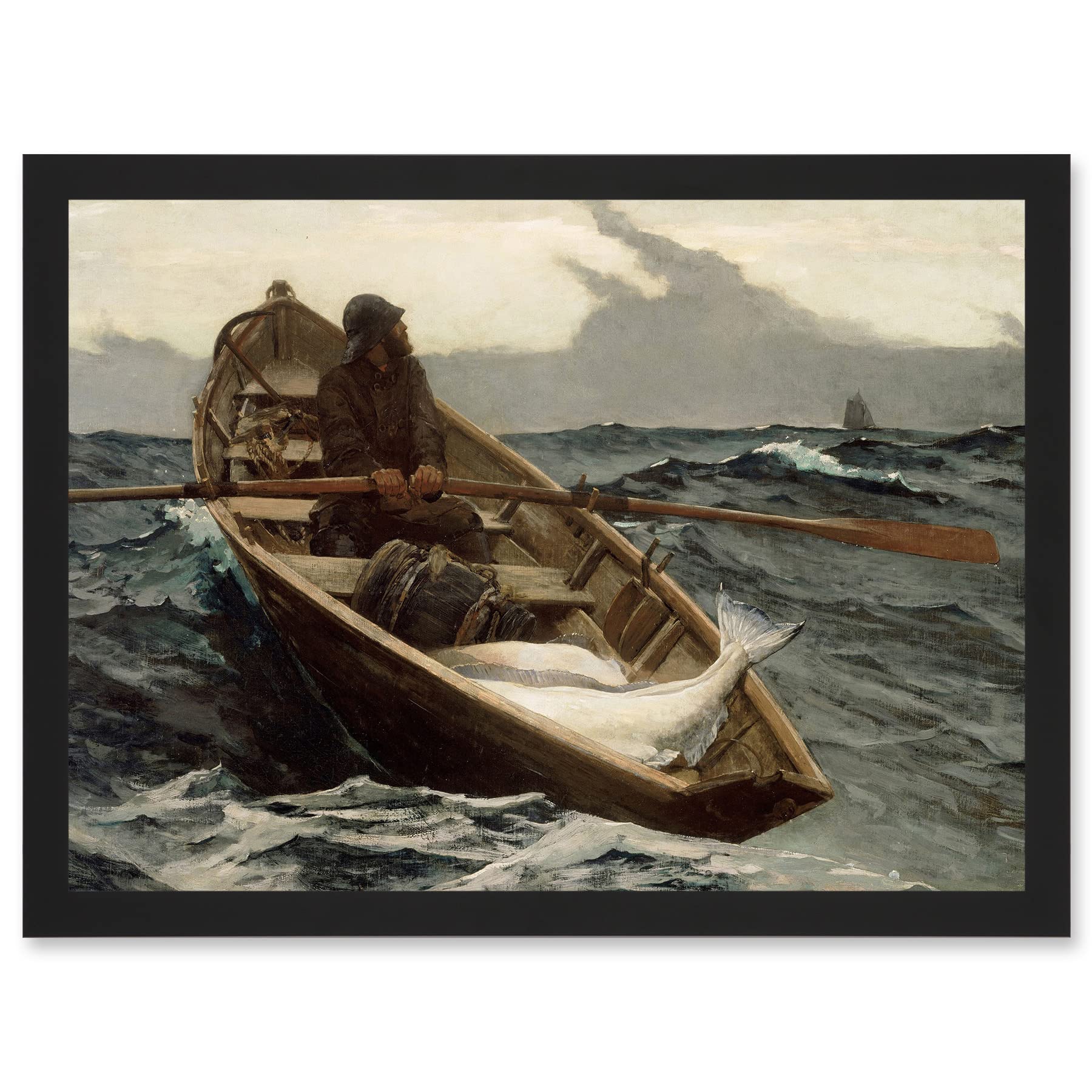 Artery8 Winslow Homer Fog Warning Painting Fisherman Storm Artwork Framed Wall Art Print A4