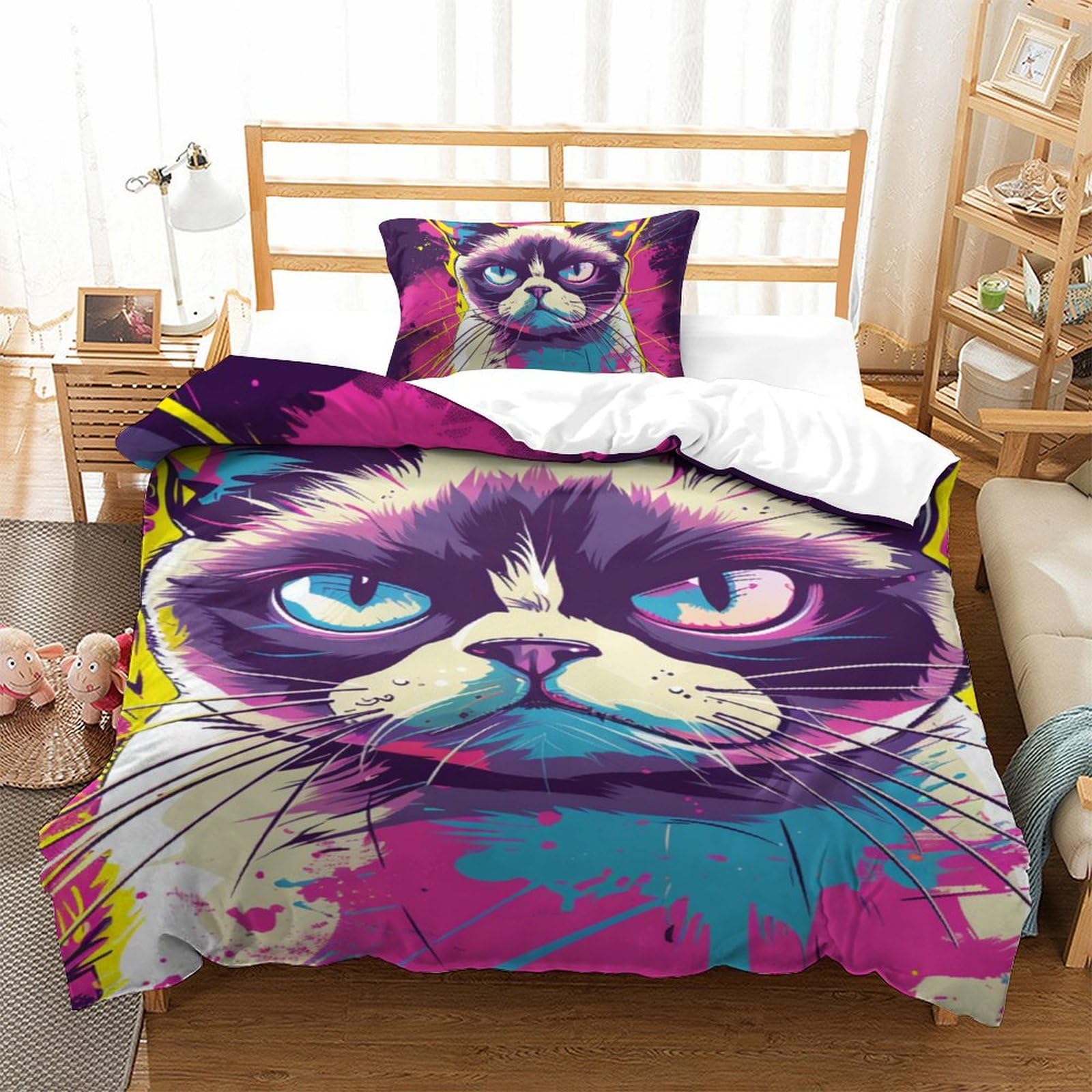 Parure de lit chat avec fermeture éclair anti-glissement 135