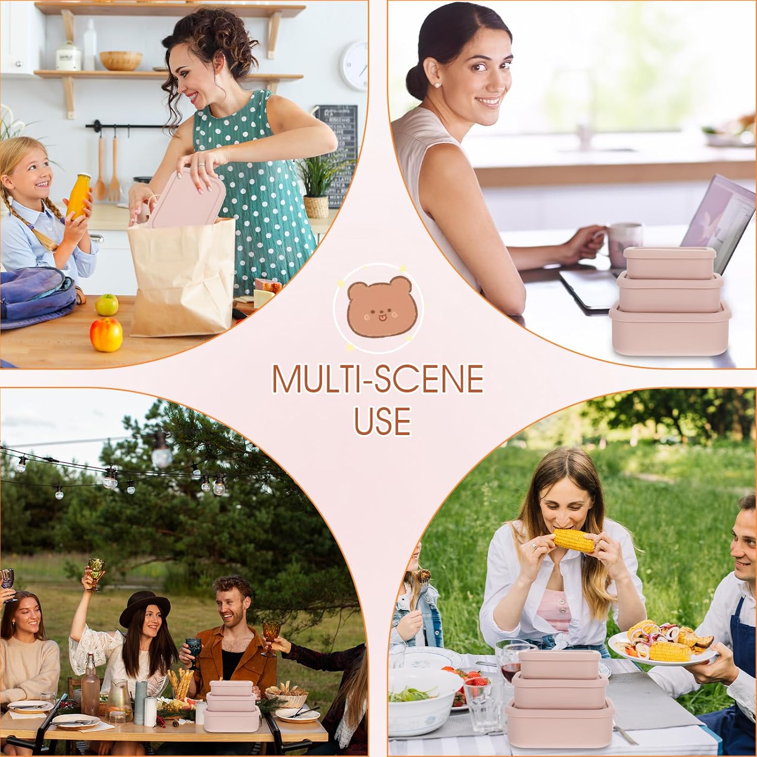 3 Pack Silicone Food Storage Containers, Rectangular BPA-Free Silicone Lunch Box Containers with Lids, Airtight, Leak-Proof, Freezer, Microwave & Dishwasher Safe (10.2oz, 23.6oz, 44oz) - Image 7