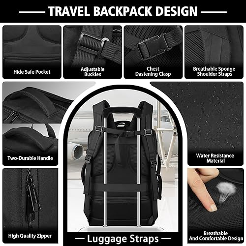 Miniatura 5 de Mochila de viaje, mochila extragrande expandible de 50 L, para laptop de 17.3 pulgadas, resistente al agua, puerto de auriculares, mochila de