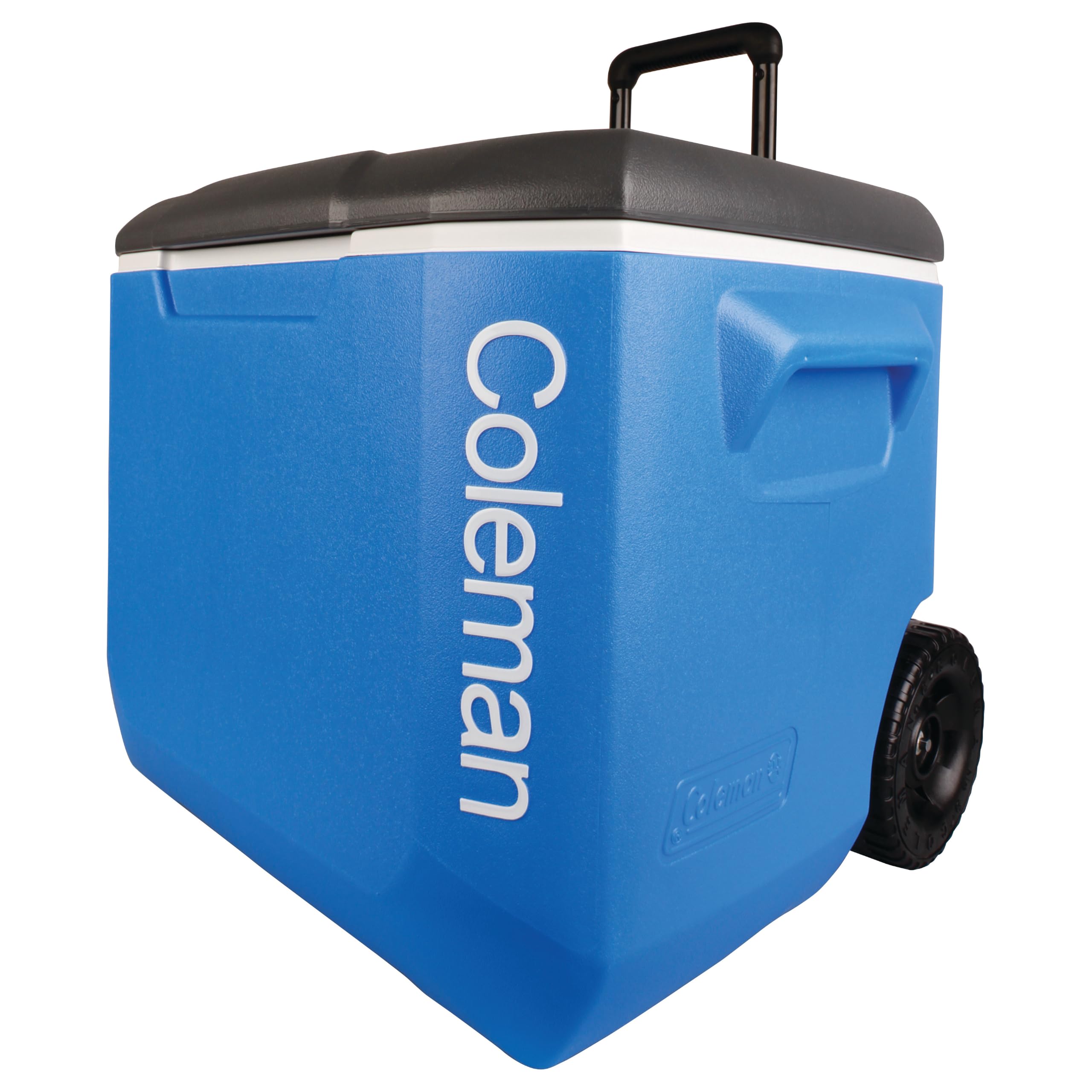 Coleman Performance Tri-Colour 60QT Wheeled Cooler Box | Nevera Portátil Rígida con Ruedas para Camping | 56 L, Azul/Blanco/Gris