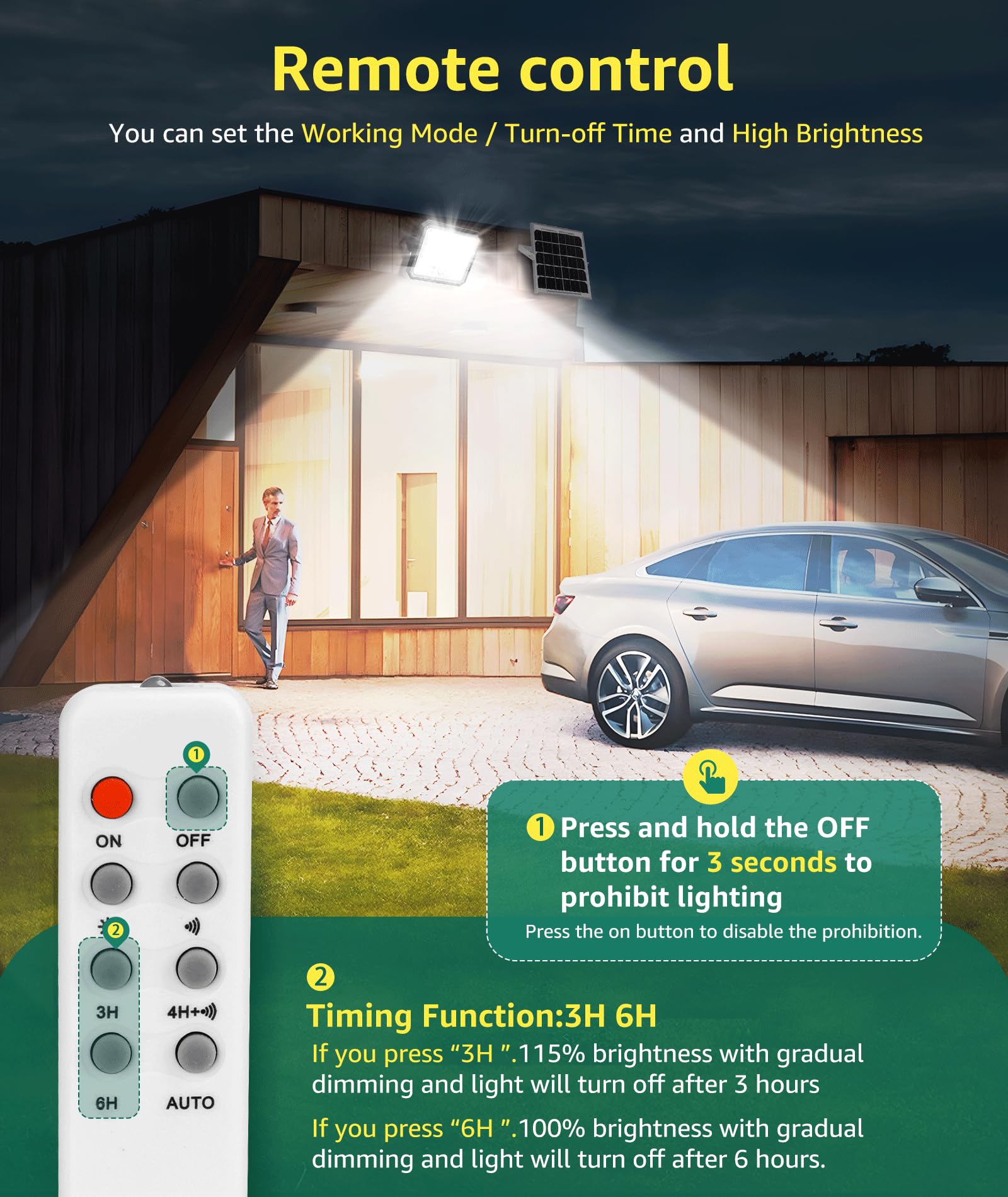 Aigostar Lampe Solaire 80W Pour L'extérieur Avec Détecteur De Mouvement, 4000mAH, 3 Modes De Projecteur Solaire Extérieur - Maison