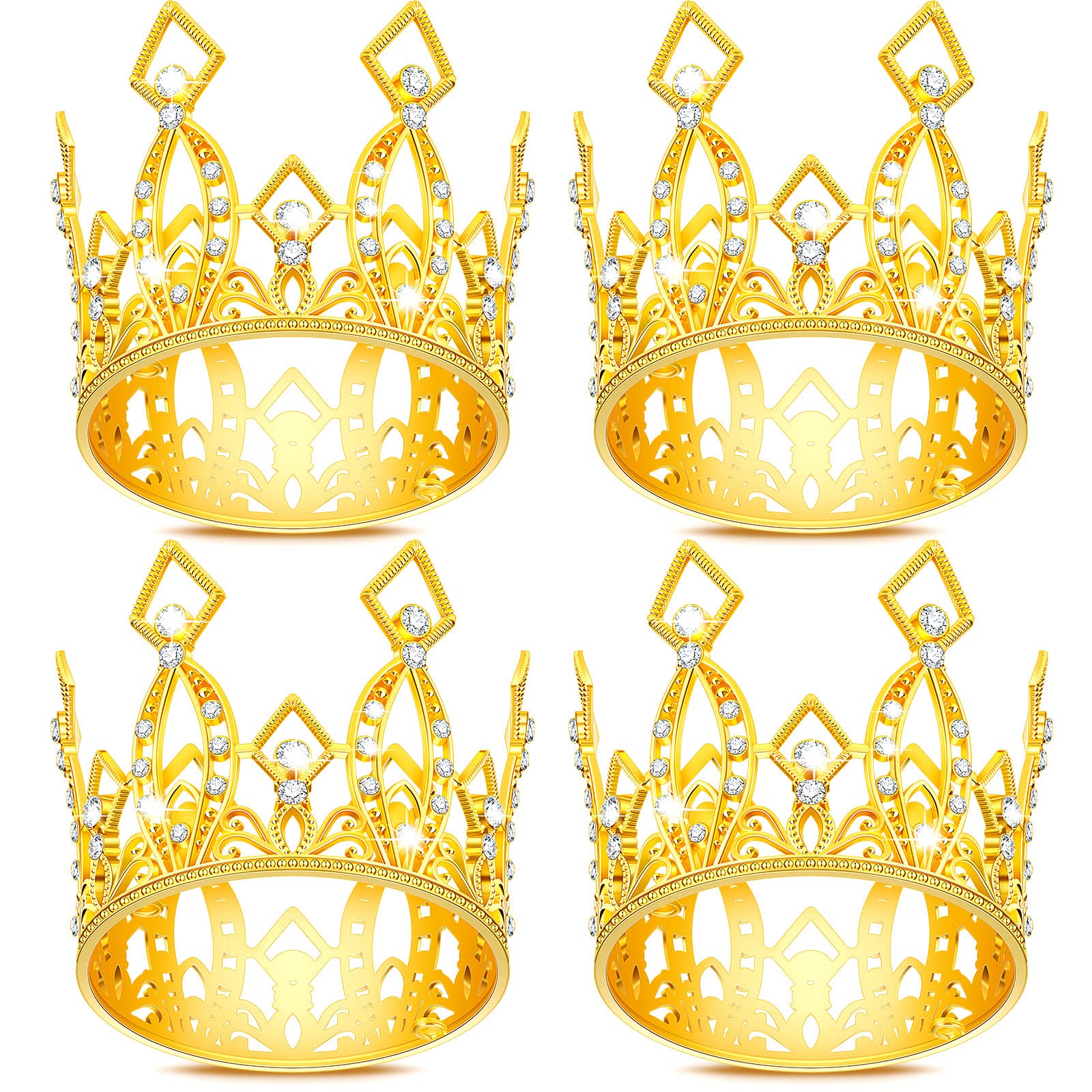 4 Pieces Crown Cake Topper Mini Queen Tiara Birthday Cake Decoration Crystal Crown for Women Lady Bridal Wedding Royal Themed Decor Birthday Party(