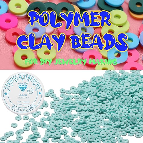 Miniatura 3 de 4000 cuentas de arcilla cian para hacer pulseras, espaciador de polímero, cuentas planas para bricolaje para joyas, collares, aretes, kit de