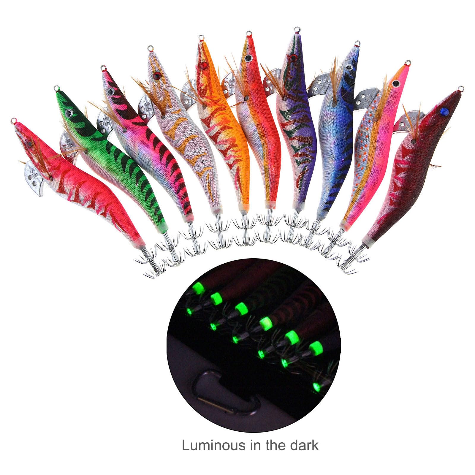 10 pezzi gamberetti illuminati calamaro Jig pesca di mare, calamaro polpo gamberetti esche (13.5cm 19g)