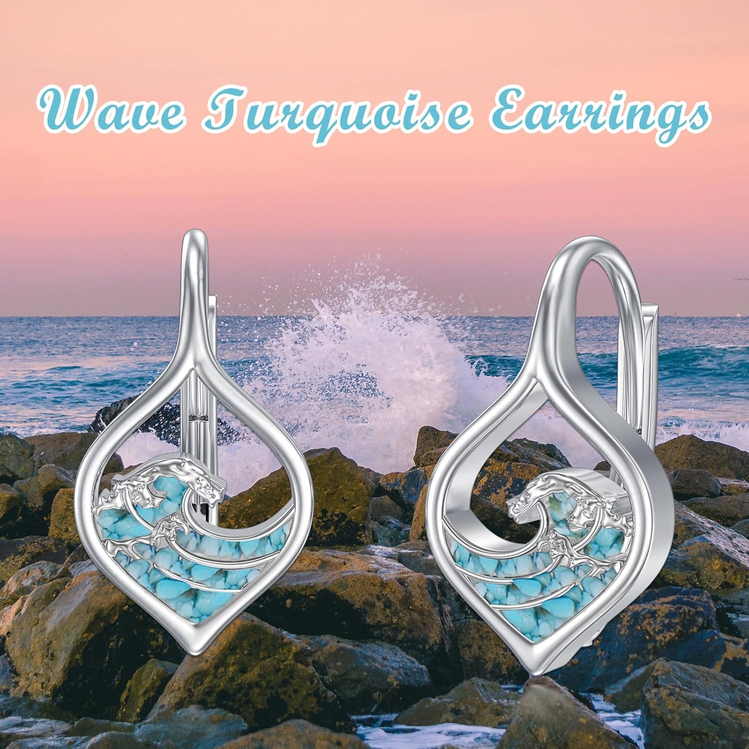 PROESS Turquoise Hoop Earrings 925 Sterling Silver Mountain/Wave/Celtic Knot/Clover Earrings Turquoise Jewelry Presents for Women