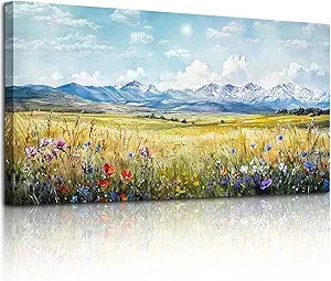 SERIMINO Nature Landscape Large Wall Art Prints, Meadow Wildflowers Rustic Home Decor, Mountain Wilderness Scenic Canvas Painting, Outdoor Pictures Wall Decor Living Room Bedroom Bathroom 24"X48"