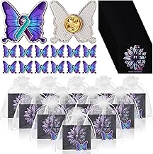Juexica 50 Sets Suicide Awareness Favors Butterfly with Ribbon Brooch Suicide Prevention Awareness Lapel Pins Favor with Motivational Cards Organza Bags for Women Men Party Favor Supplies
