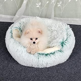 SEDOXX Dog Bed Cat Bed Plush Round Cave Bed Donut Pet Bed for Small Medium Pets Kitten Puppy Indoor Fluffy Calming Beds Cosy Washable Anti-Slip Fluffy,35cm,Green