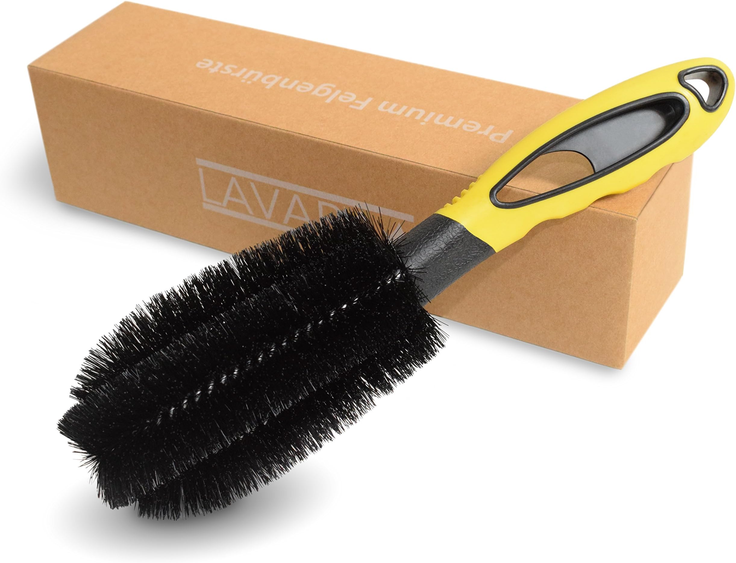 Lavara professional wheel brush: the tool for optimal and professional rim cleaning, vehicle preparation and car care - scratch-free and thorough cleaning of steel and alloy wheels (yellow-black)