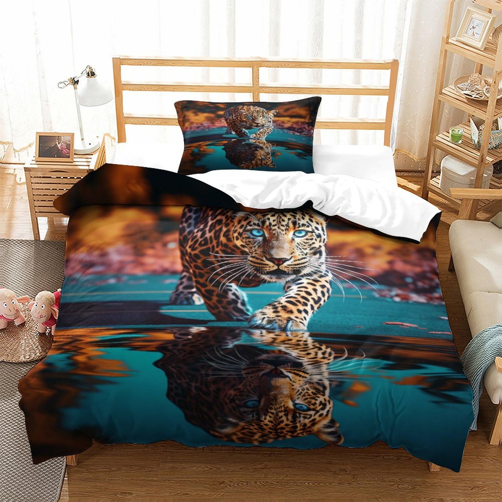 P1S9U7W5Y Realistic Leopard 3D Printed Duvet Cover Set 3pcs Microfiber Animal Bedding Single