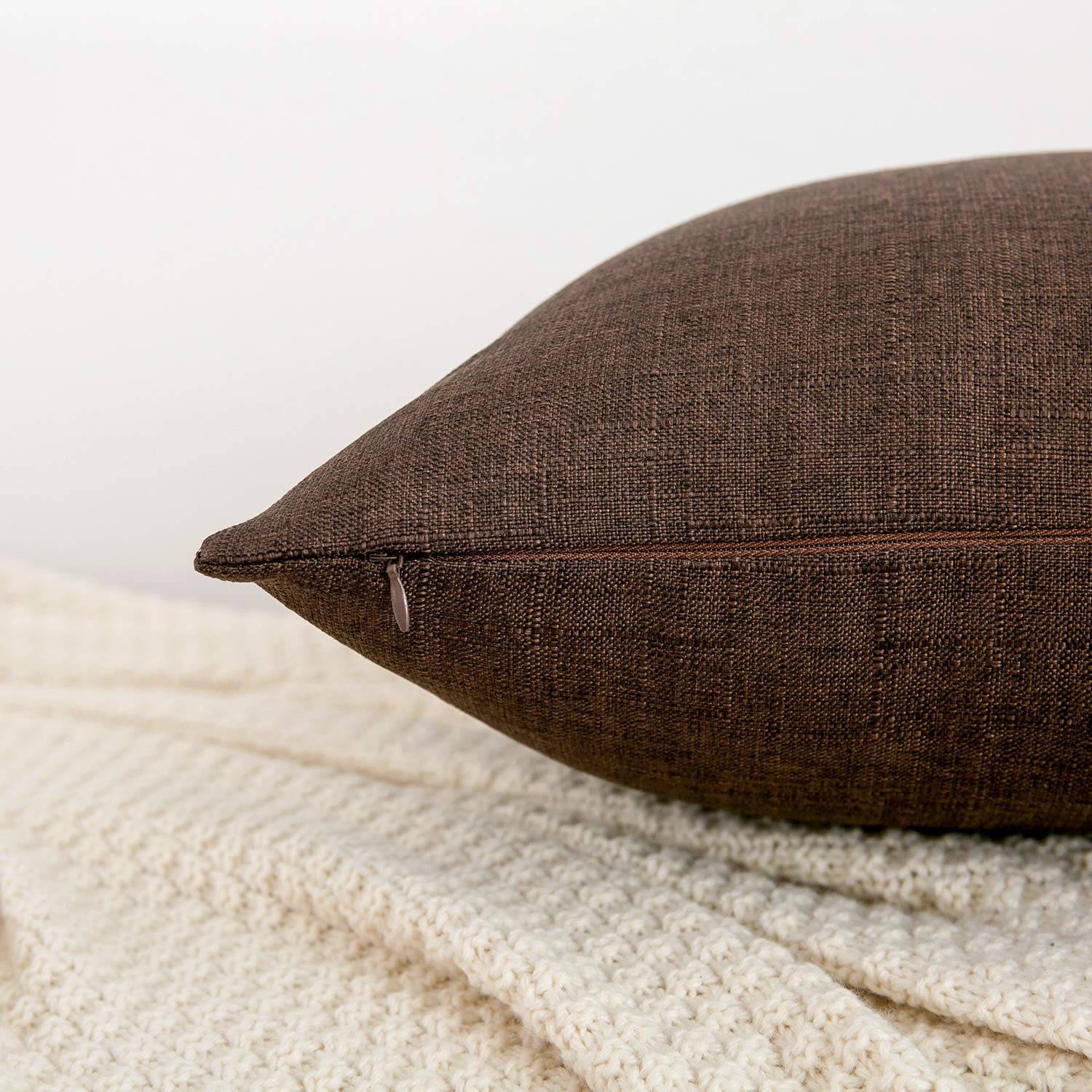 RainRoad Linen Decorative Throw Pillow Covers Cushion Cover Pillow Case for Sofa Couch Bed Chair, Soft Square Dark Brown Throw Pillows 18x18 Inch,Set of 2