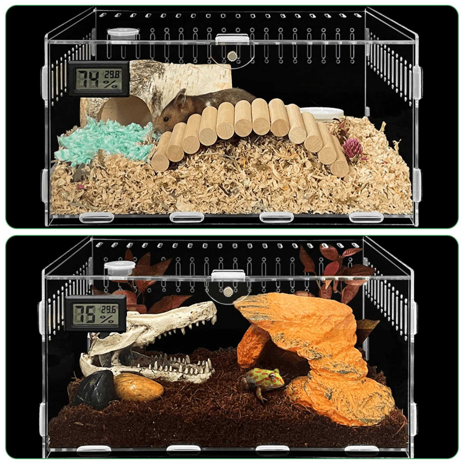 Akrylowe terrarium ślimaki 30 cm x 20 cm x 15 cm, akrylowe pudełko na karmę dla gadów, przezroczyste pudełko na karmę dla gadów, pająków