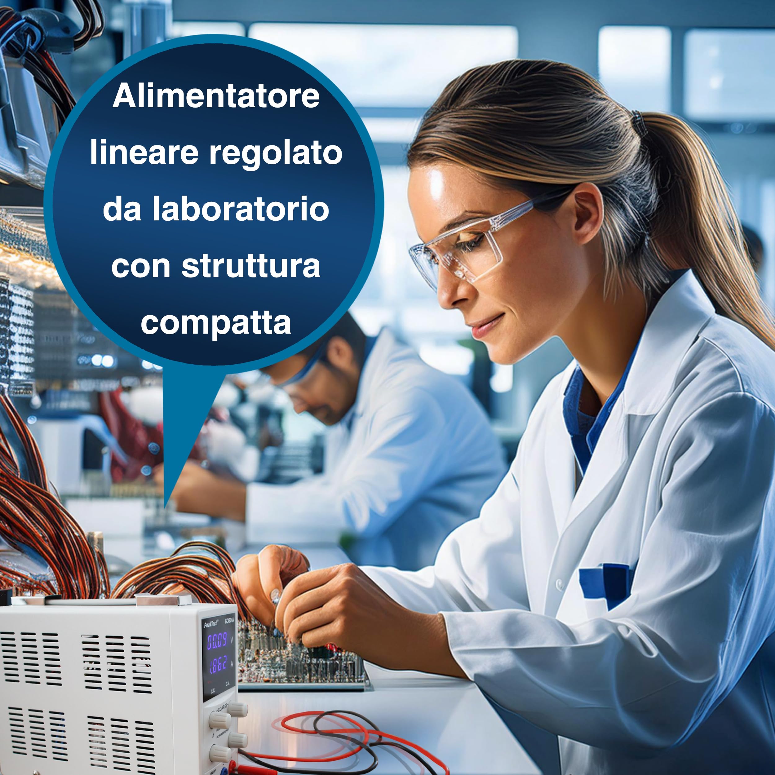 PeakTech 6080 A - Alimentatore da laboratorio 0–15 V / 0–3 A DC – Alimentatore professionale ad alta risoluzione con regolazione lineare, display a LED blu e protezione da bassissima tensione