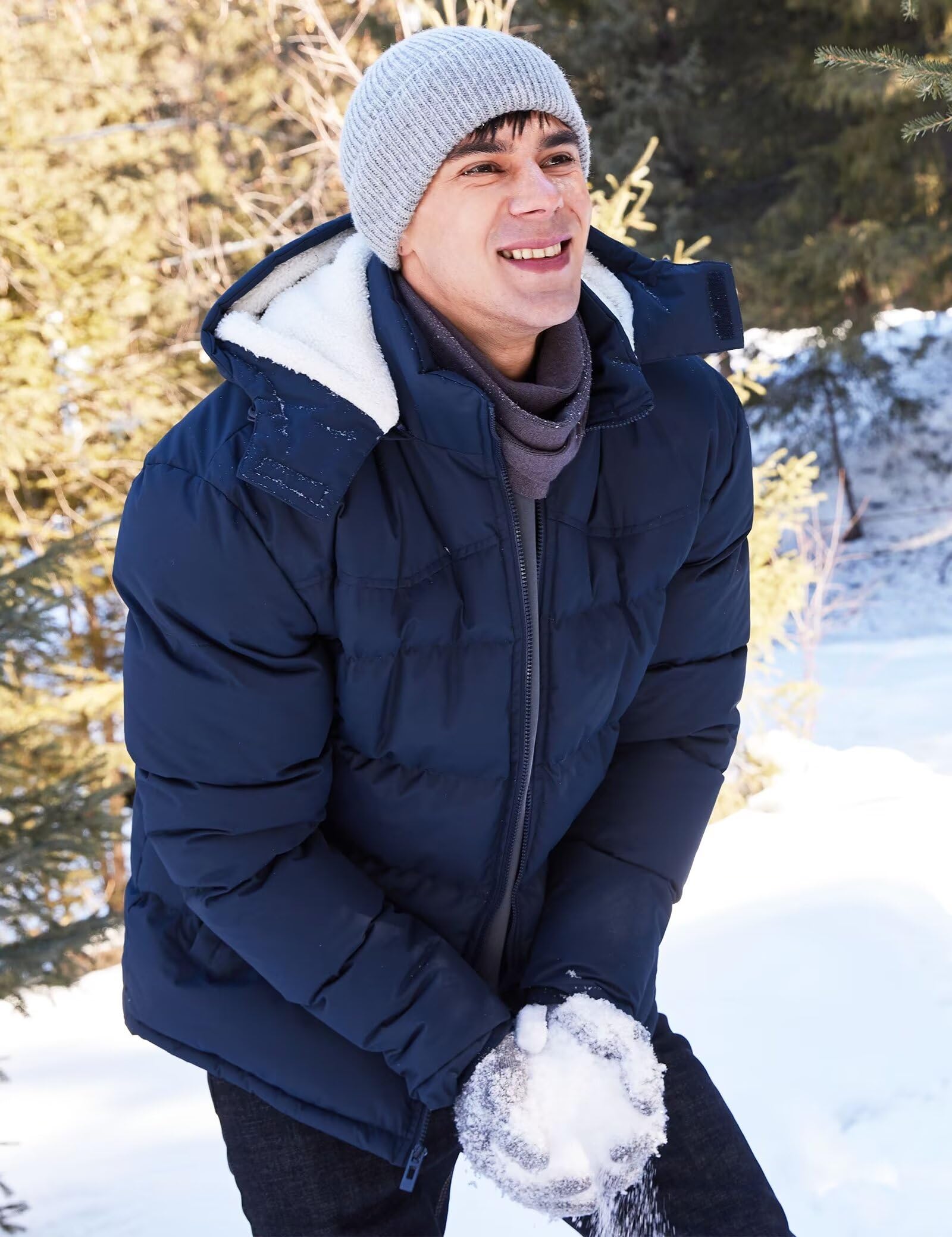 BEST SOUTH Chaqueta acolchada de invierno con capucha para hombre, de forro polar, cálido, con burbujas, ropa exterior para clima frío