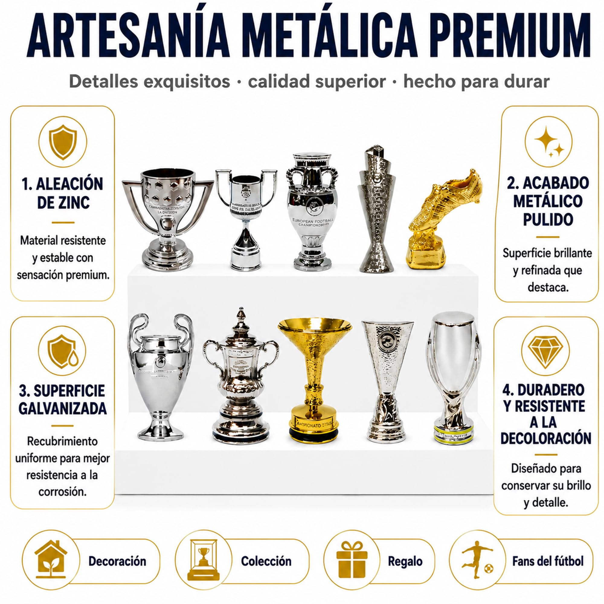 Mini Set de Trofeos de Campeones de Fútbol Modelo de Metal Trofeo de Liga de Fútbol de Alta Simulación Modelo de Colección para Fanáticos Adornos de Escritorio de Recuerdo de Regalos,8pc