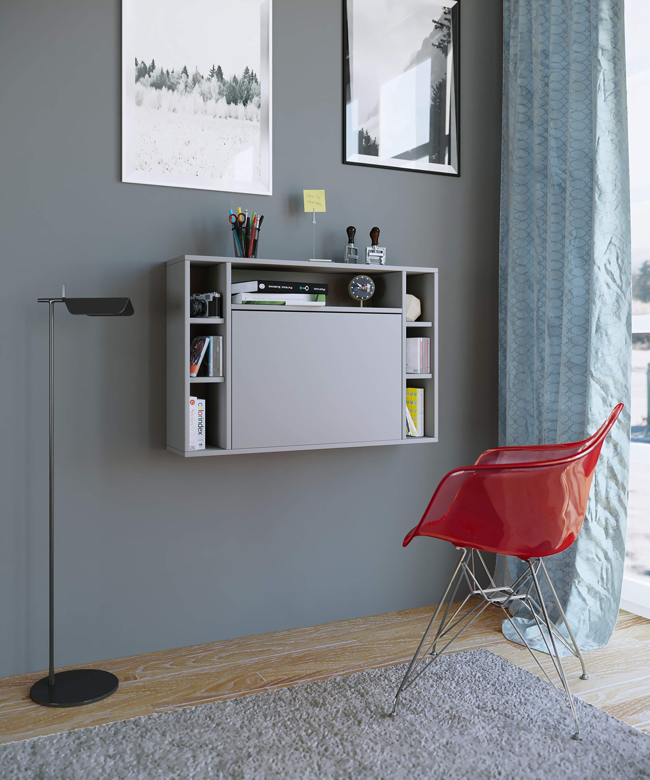 VCM Computertisch hängend | Klapptisch | Wandschreibtisch | Maße ca. H. 60 x B. 90 x T. 20 cm | Schreibtisch - Wandila Grau