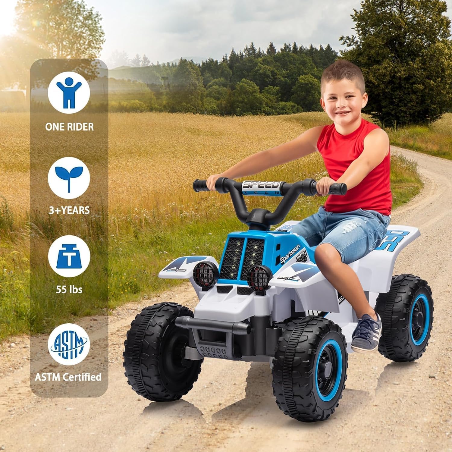 6V Elektro-Quad Kinderfahrzeug mit LED, Musik & Hupe – 1,8 km/h – Vorwärts-/Rückwärtsgang – EIN-Knopf-Start – Lange Akkulaufzeit – Für Kinder ab 3 Jahren – Indoor & Outdoor – Farbe: