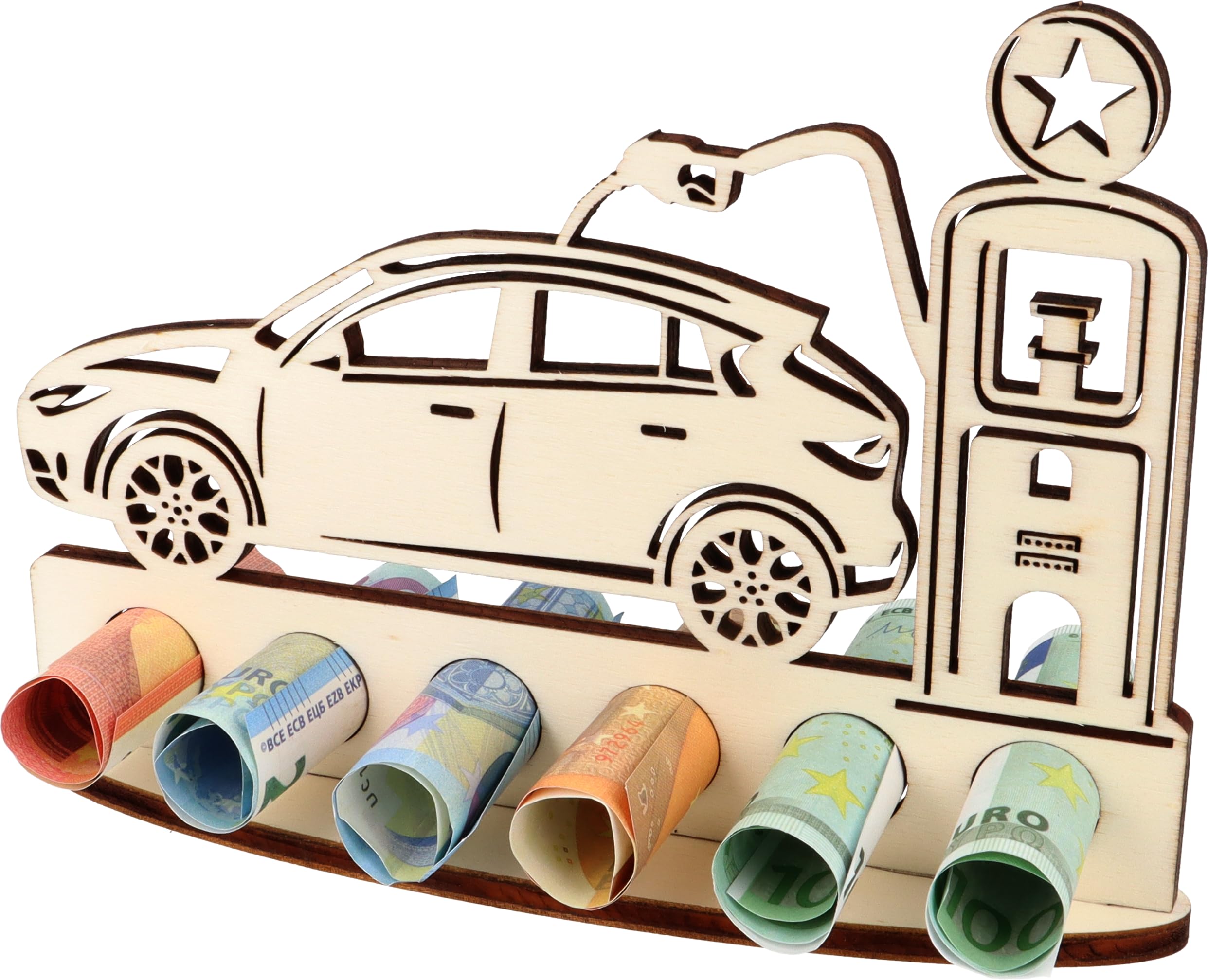 XL Money Gift Car Refueling Made of Wood, Gift Idea, Voucher Packaging, Funny Gift, Money Gift for Women and Men, Tank Voucher, Driving Licence, Petrol Money Car (Tanking)