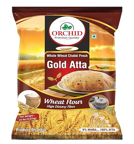 Orchid Gold Atta - Chakki de trigo entero fresco de la India, 20 libras