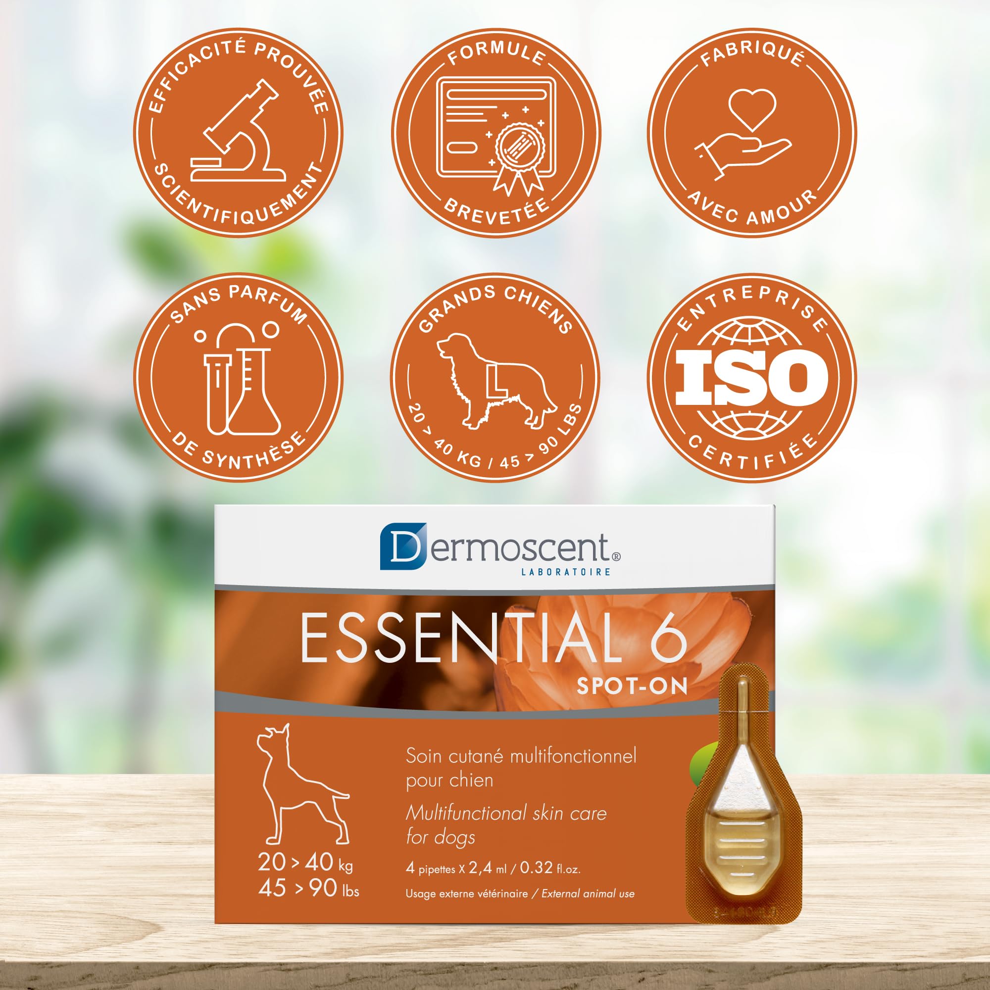Dermoscent Essential 6 Spot-on pour Chien 20–40 kg | Soin Cutané Multifonctionnel Naturel | 4 Pipettes x 2,4 ML