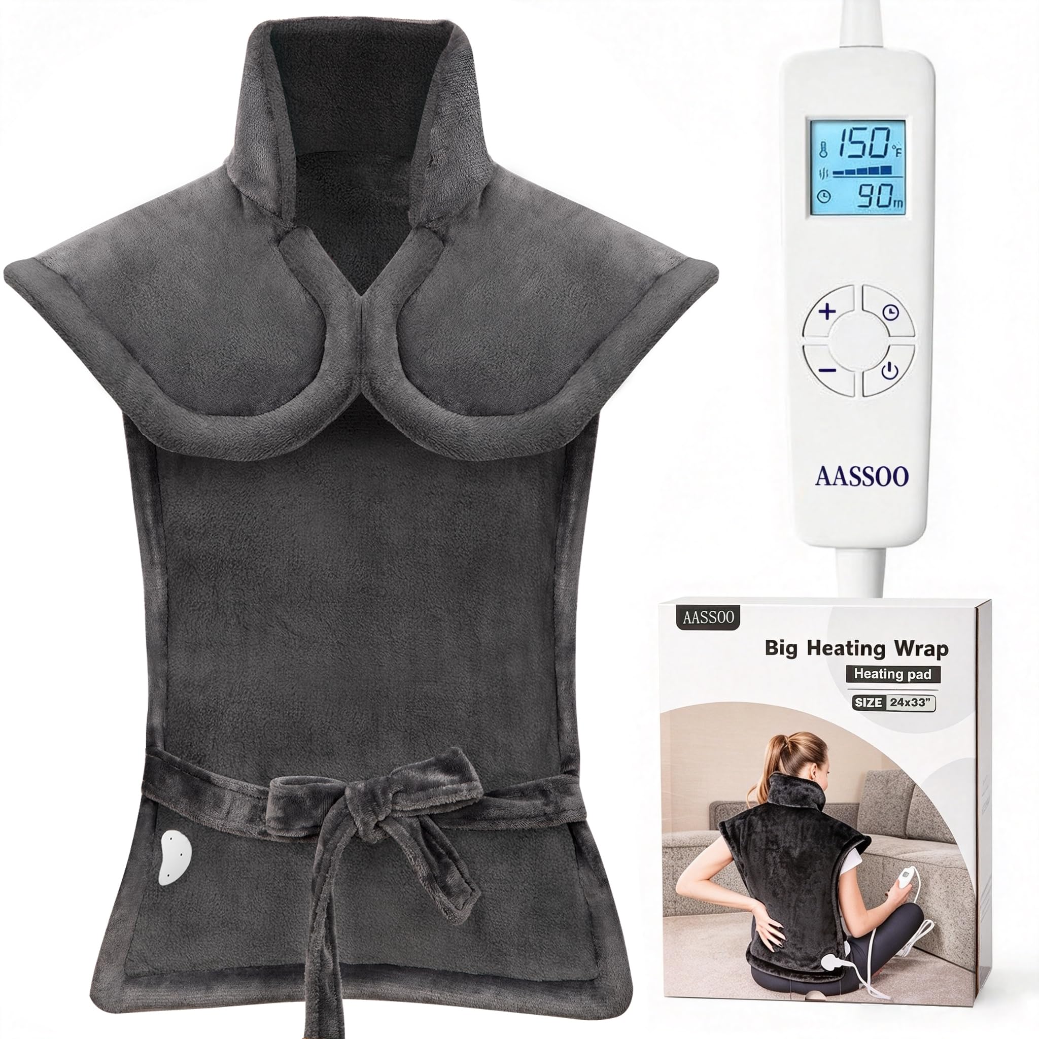 Almohadilla térmica con infusión de grafeno para cuello, hombros y espalda, regalos de cumpleaños para mujeres, hombres, papá, almohadilla térmica eléctrica pesada para aliviar el dolor, 24 x 33