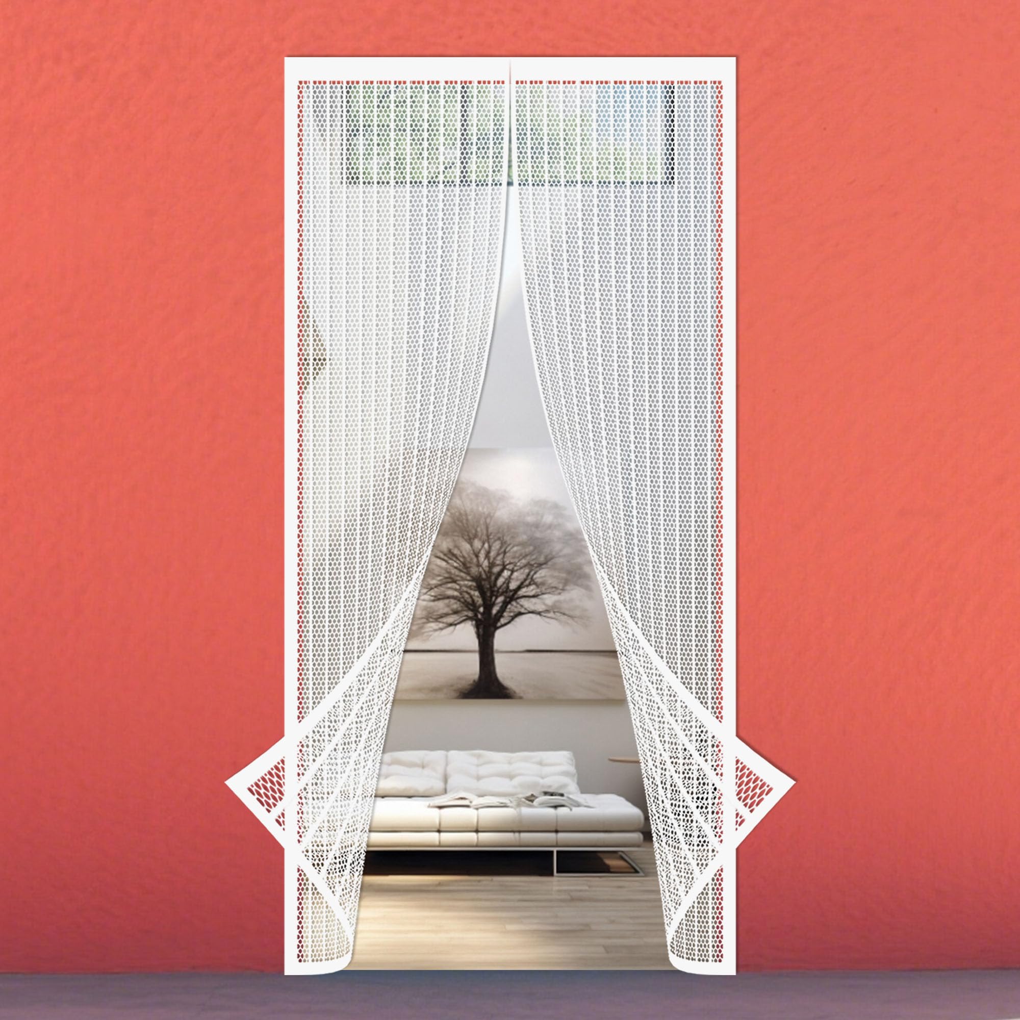 Pshyjun White Magnetic Door Screen 127 X 202 Cm No Drilling Required Door Fly Screen Curtain Snap Shut Automatically For Living Room, Bedroom,