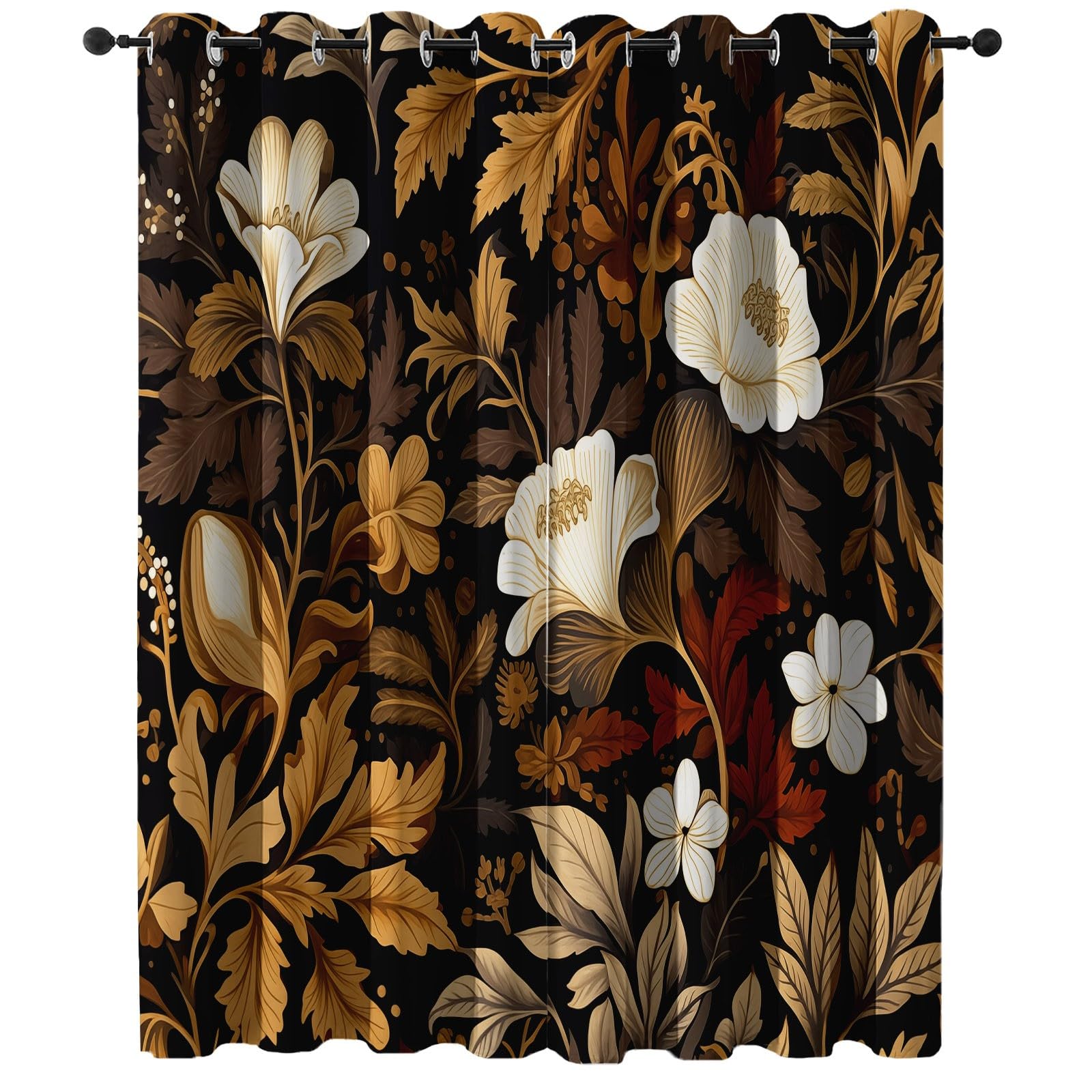 Rideau occultant fleurs dorées en polyester haut de gamme pour salon