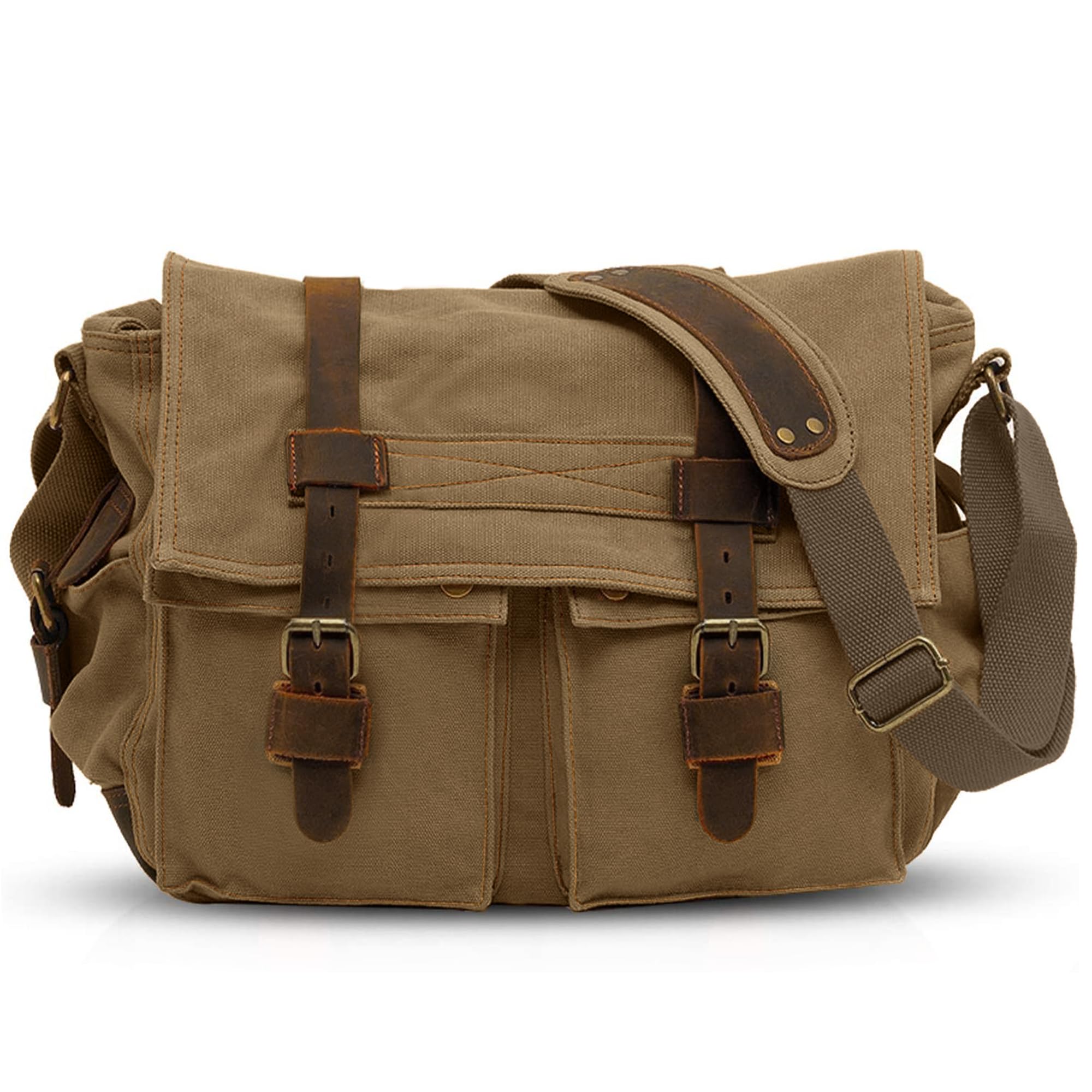 VARLIVOO Umhängetasche für Herren, Vintage Canvas Schultertasche Messenger bag, Große 15" Zoll Laptoptaschen Arbeitstasche für Arbeit Reisen Schule Braun A