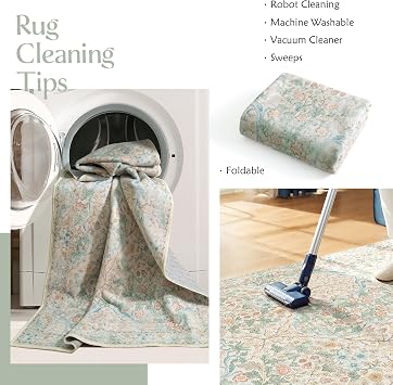 MUJOO 5x7 Area Rugs Washable Floral Non Slip Ultra-Thin Botanical Large