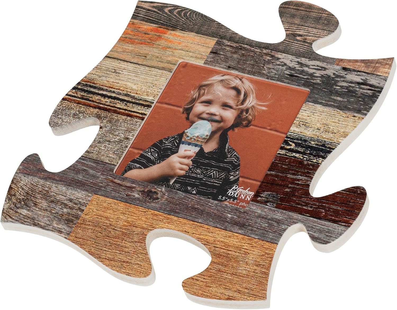 P. Graham Dunn Neutral Multicolor Distressed Wood Look 12 x 12 Wall Hanging Wood Puzzle Piece Photo Frame