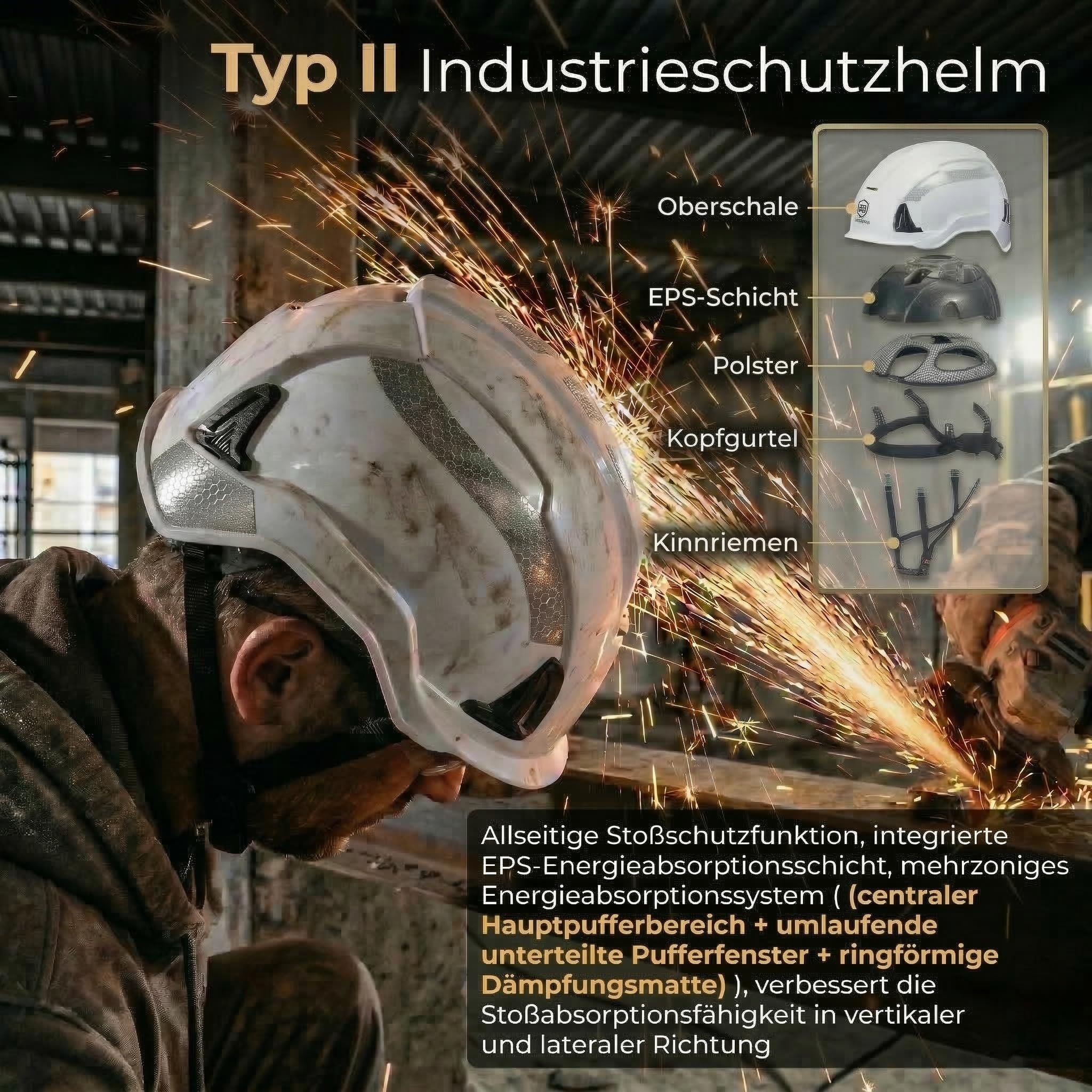 Schutzhelm W6000C, EN 397 Typ 2 Bauhelm, & EN 50365 Klasse 1 Elektrikerhelm, Arbeitshelm mit EPS-Innenschale für Baustelle, Industrie & Höhenarbeit