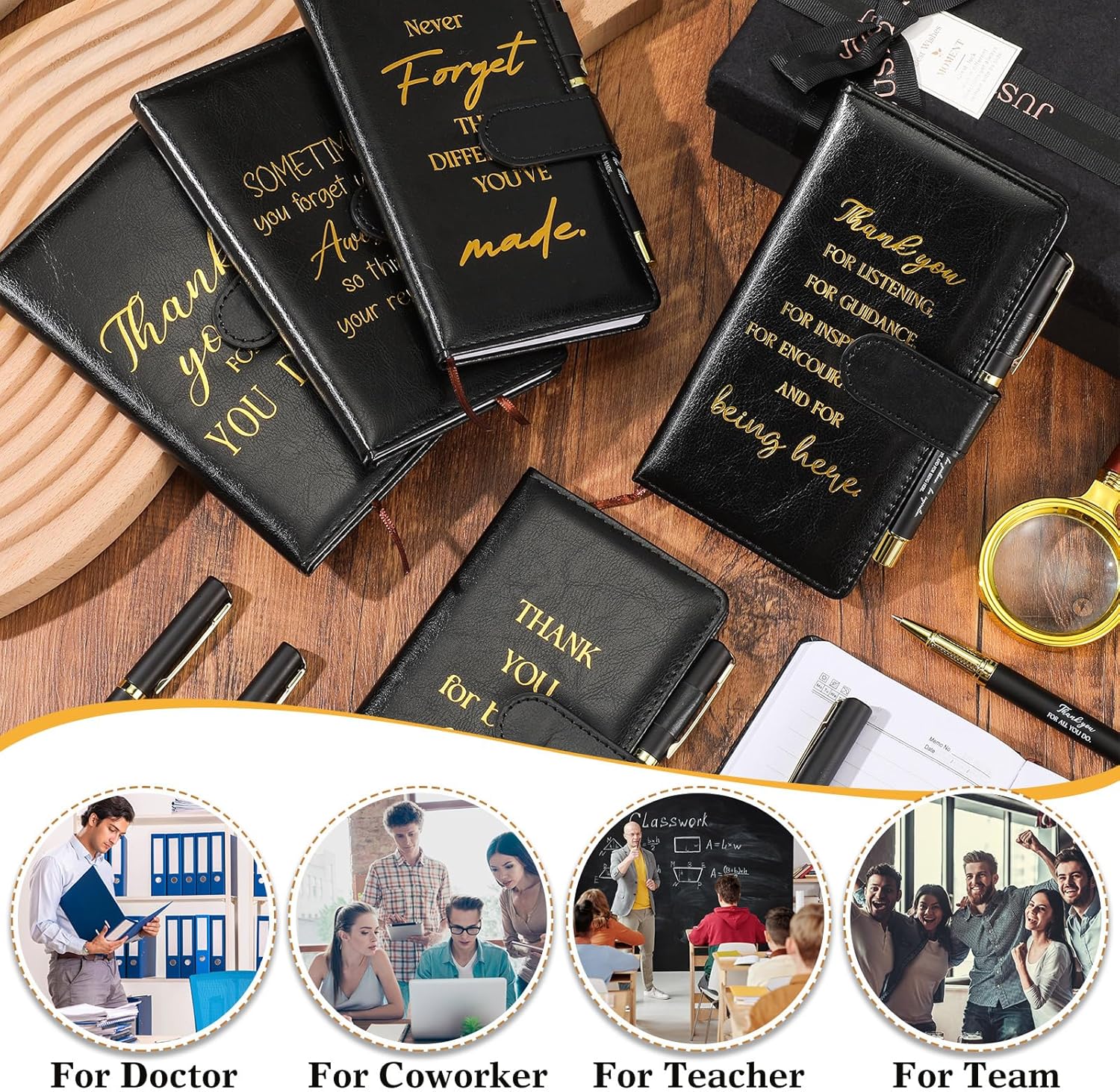 Qilery 24 Pcs Employee Appreciation Gift Set Bulk 12 Thank You Notebooks Notepads 12 Inspirational Ballpoint Pens for Thank You Motivational Coworker Teacher Gift(A6)