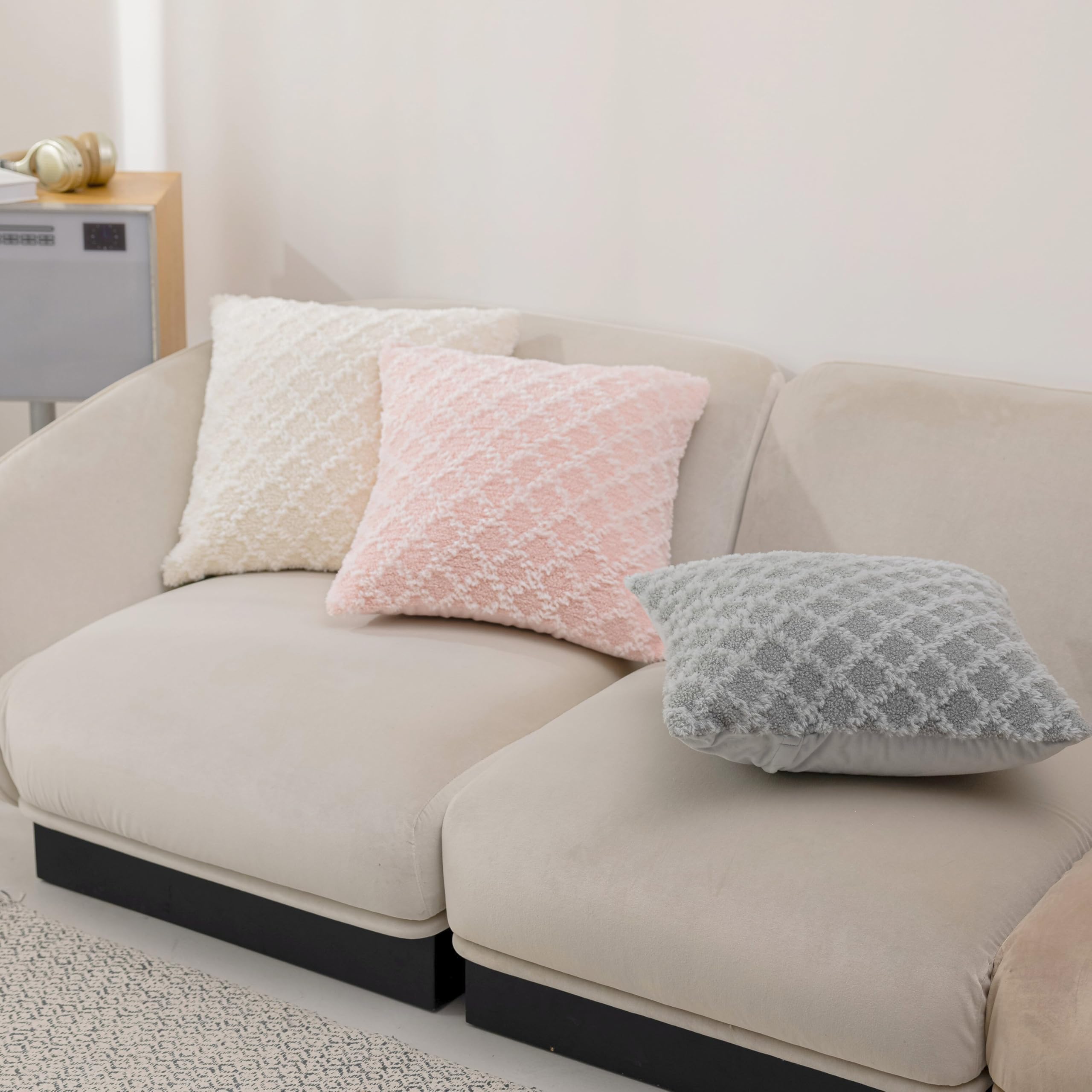 Home Brilliant Super Soft Plush Cushion Covers 45 x 45 Faux Fur Argyle Pillow Covers for Living Room Bedroom Sofa Couch Set of 2 - Image 2