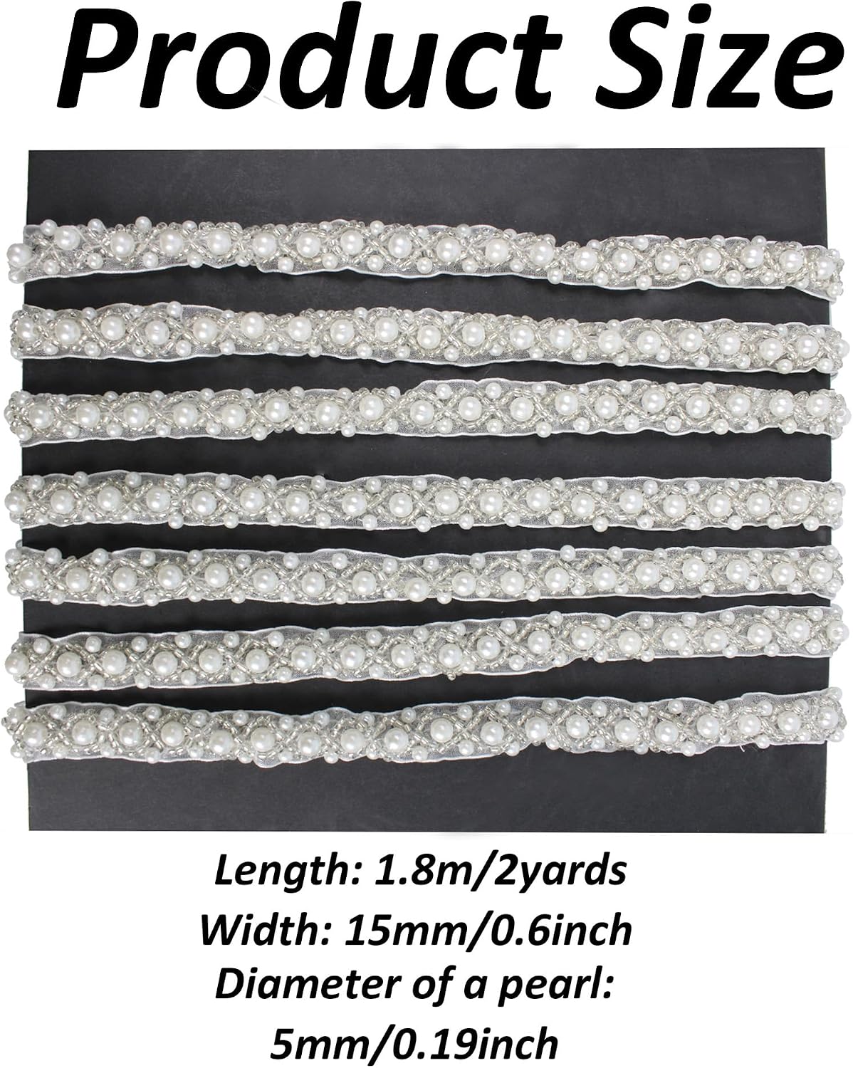 pson 2 Yards White Pearl Chain Lace Ribbon with Crystal Rhinestones, Classic Wedding & Formal Event Decorative Ribbon Trim