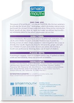 SmartMouth Dry Mouth Zinc Activated Mouthwash Single Packs, Mint, 50 Count
