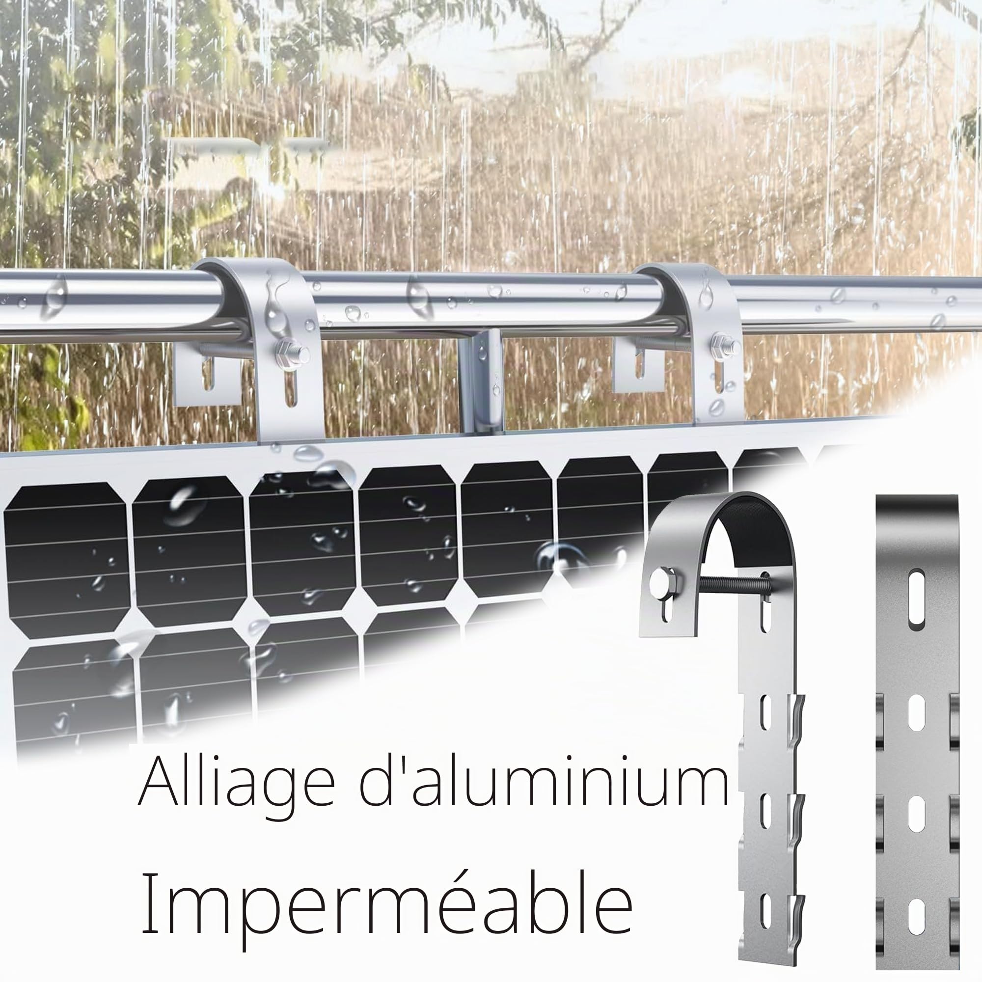 Lot de 4 crochets de fixation pour centrale électrique de balcon - Support de panneau solaire universel - Crochets pour balcon - Fixation solaire carrée
