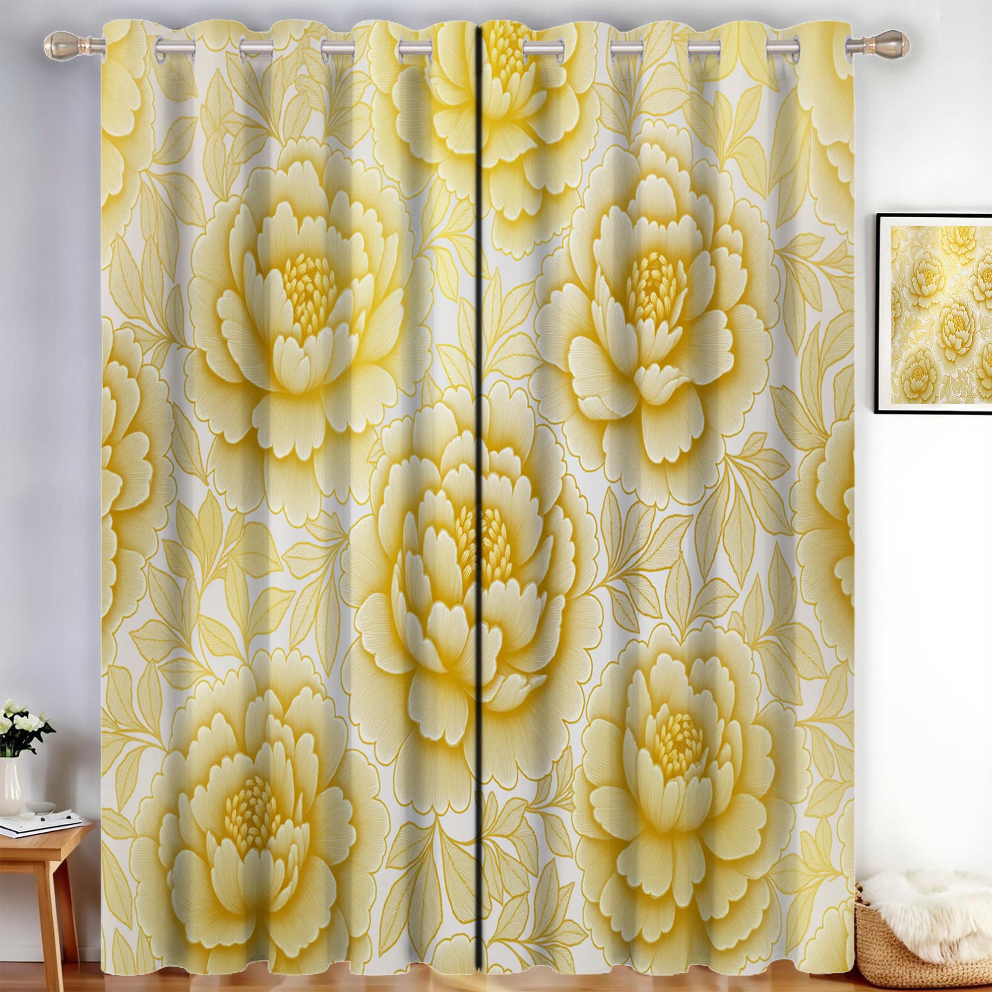 Rideaux isolant thermique pivoine occultant contre le froid pour salon et chambre 140x175