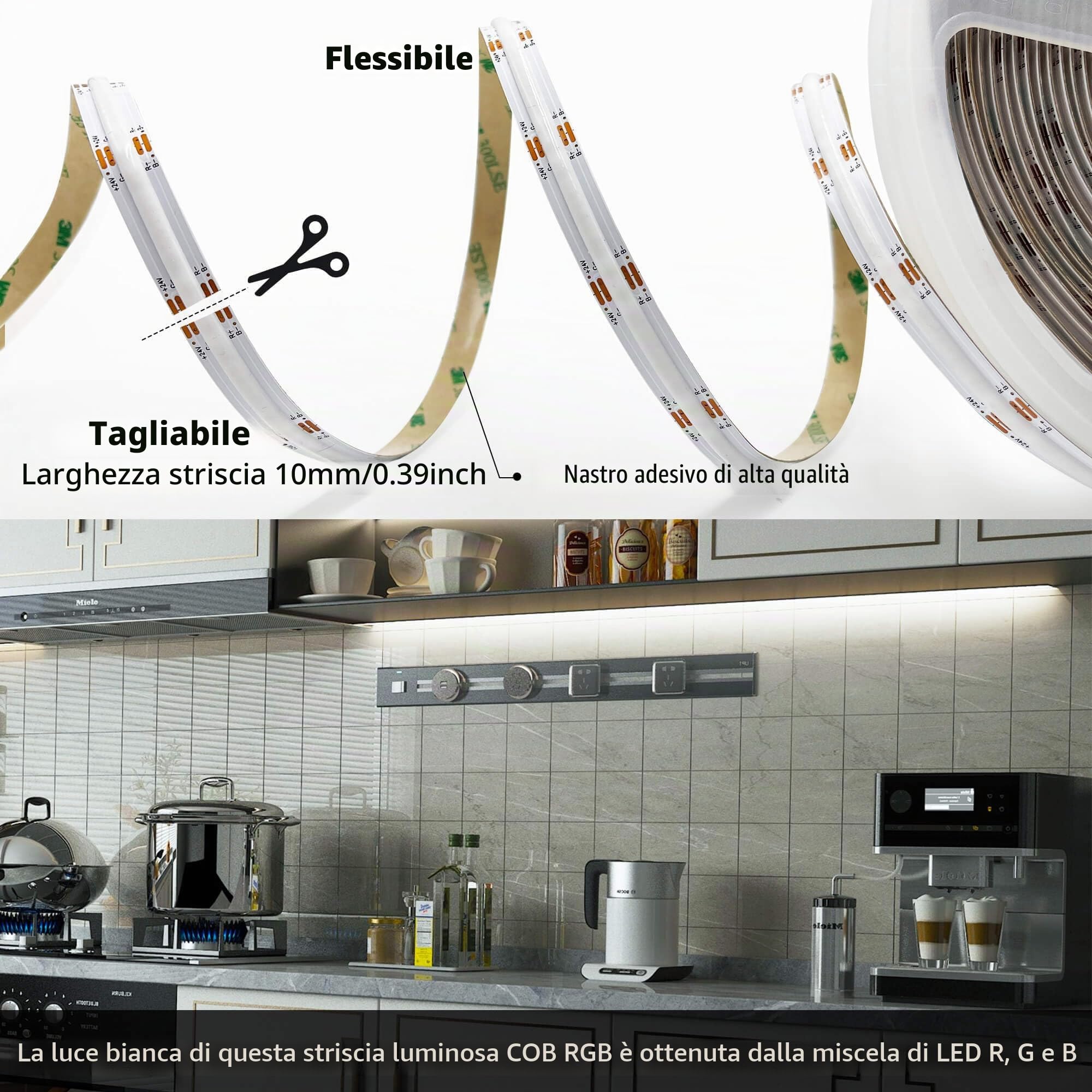 DC24 V Smart ZigBee RGB COB LED Strip 10 m Kit compatibile con ZigBee Hub Bridge, Tuya Gateway e Echo Plus, Controllo vocale APP/Alexa, dimmerabile, RGB COB LED Strip Light