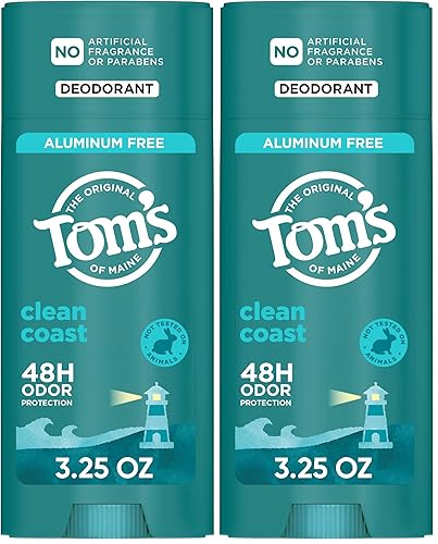 Tom's of Maine Clean Coast - Desodorante natural para hombres y mujeres, sin aluminio, 3.25 onzas (paquete de 2)