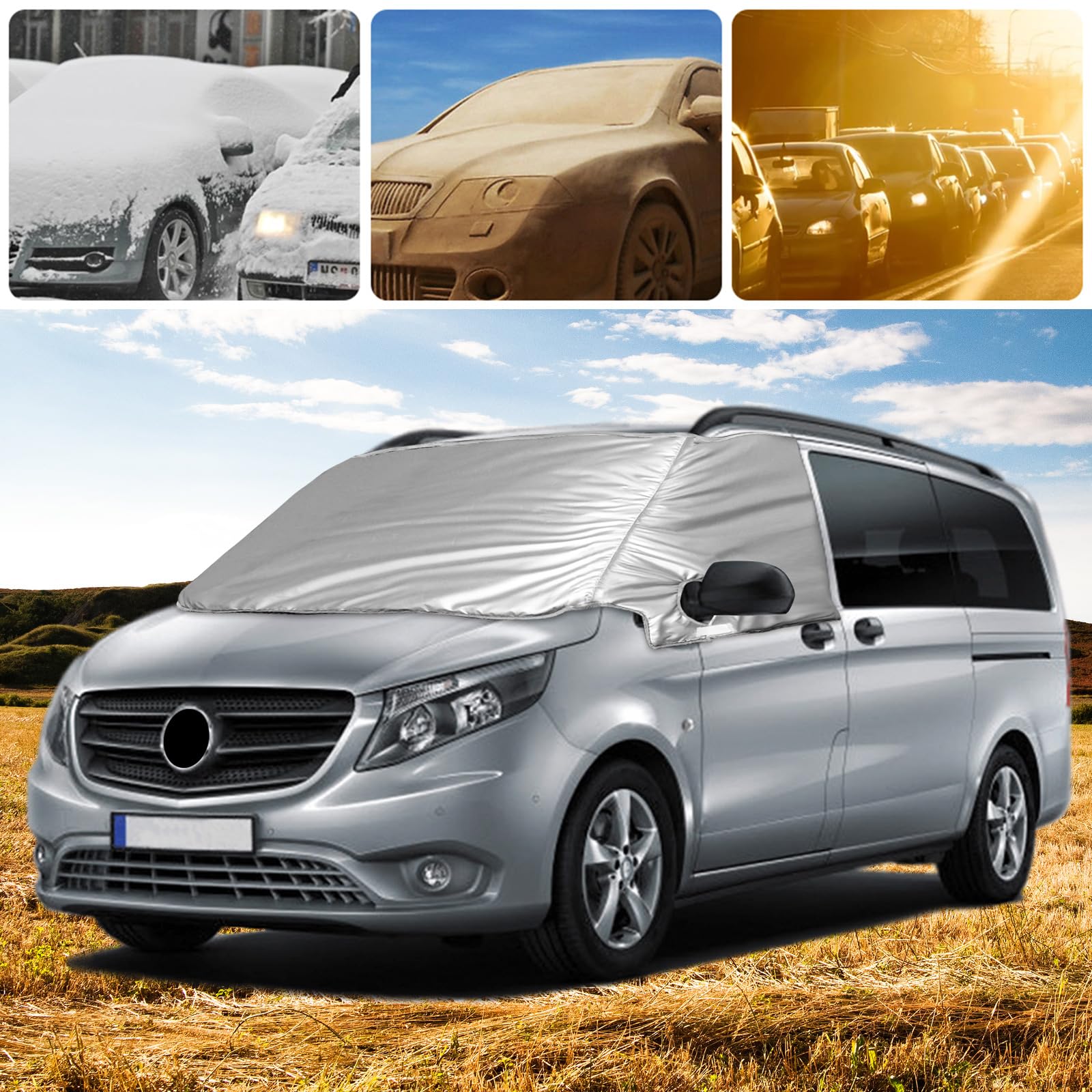 Frontscheibe Wrap Cover Ersatz für Mercedes-Benz Vito W447 2015-2022, Auto Windschutzscheiben Abdeckung, 600D Luxus Sonnenschutz Wasserdichtes Schnee-Eisschutz, Staubschutz