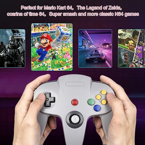 Miniatura 2 de KIWITATA Paquete de 2 controladores clásicos N64, Retro N64 con cable actualizado, mando a distancia compatible con consola N64, color gris