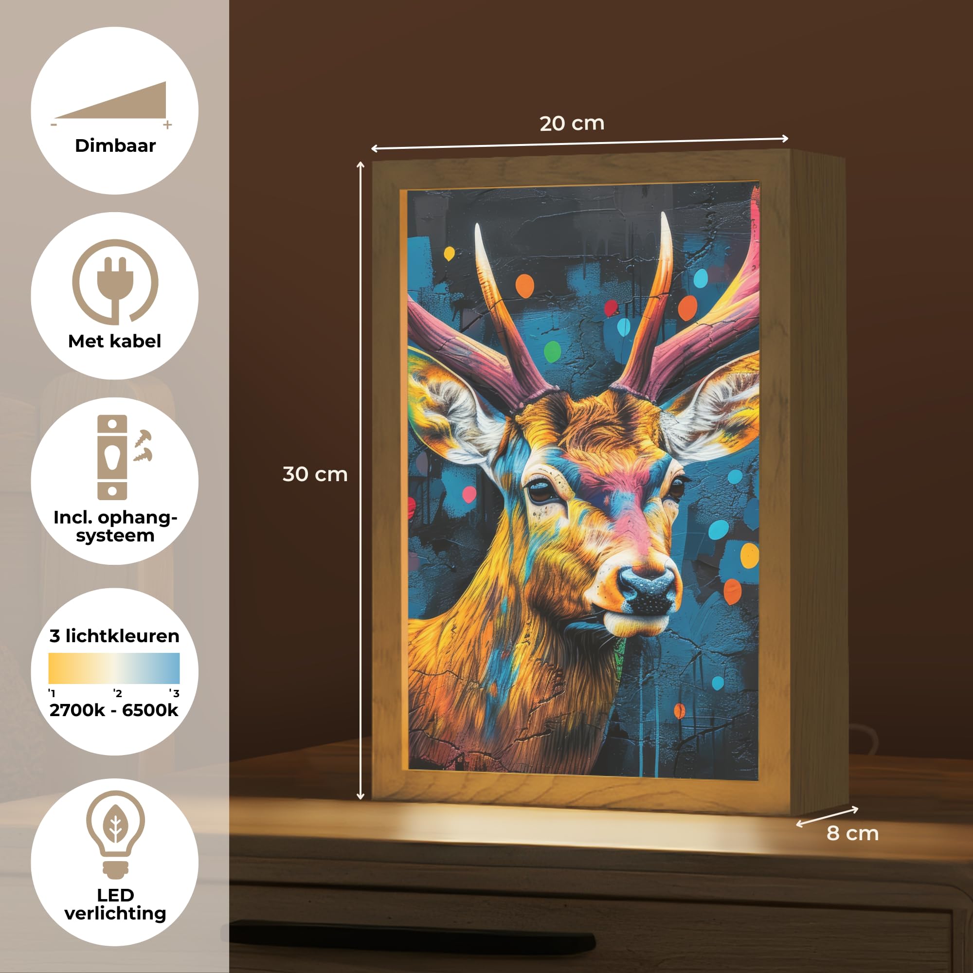 Lamparas Mesita De Noche [template] 20x30 cm Luz Escritorio Dormitorio Night Light Lampara Led Bedside Lamp Lamparita Graffiti - Ciervo - Animal - Colorido