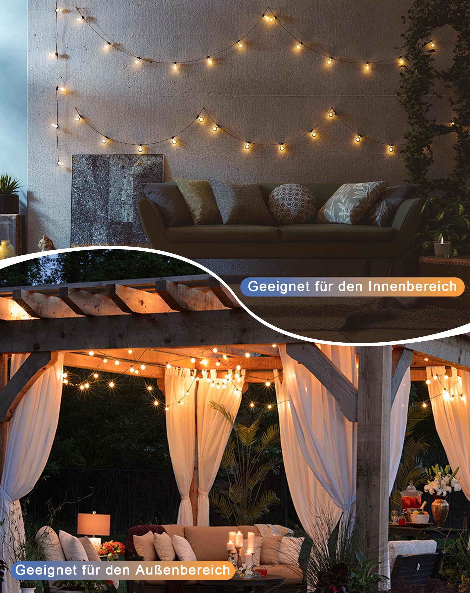LED Lichterkette Außen Strom 45m, Lichterkette Glühbirnen Aussen mit 73+3 Dimmbaren Warmweißen Birnen, Wetterfeste Lichterkette Outdoor für Terrasse, Garten, Party, Balkon, Hochzeiten