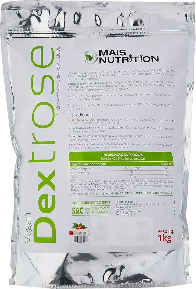 Dextrose 1kg Embalagem Refil Guarana WVegan Vegano Guaraná