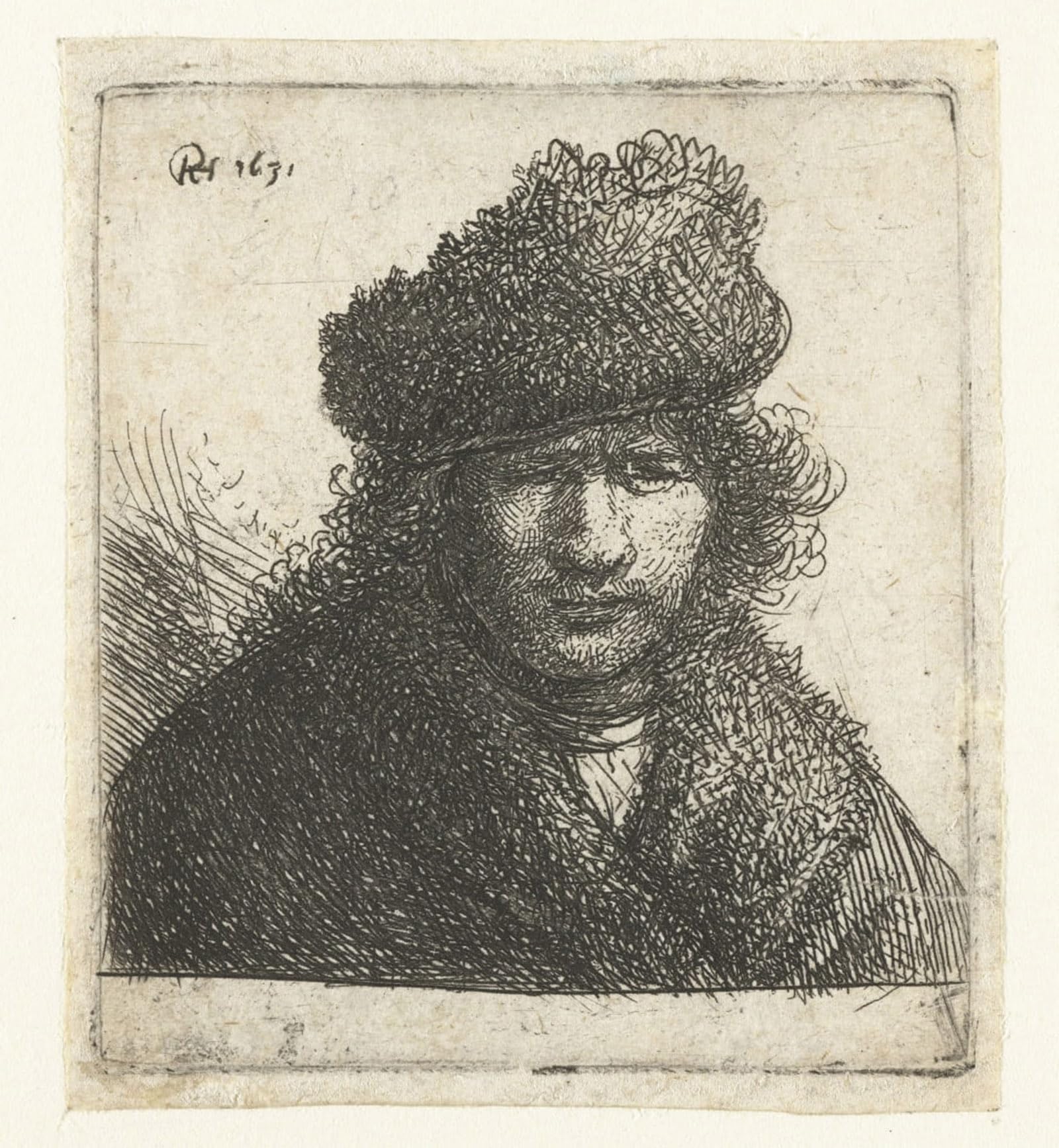 RZHRHJES Vintage Picture Wall Picture Painting Print Poster Self-portrait in a slant fur cap: bust by Rembrandt van Rijn Abstract Wall Art Painting for Office Decor 60x90cm