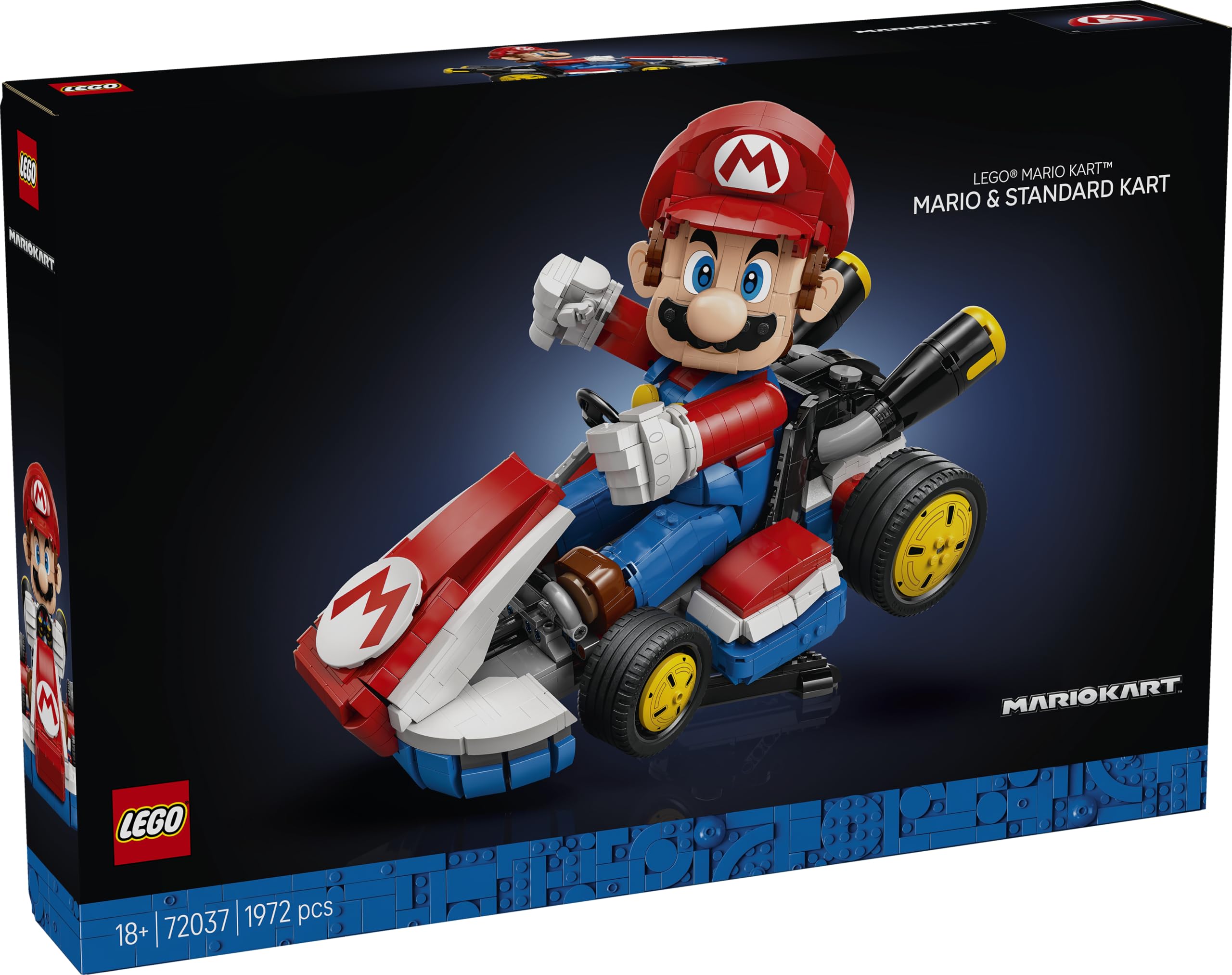 LEGO Super Mario Mario Kart: Mario i Standard Kart 72037 | Model z figurką, zestaw kolekcjonerski dla fanów gier Nintendo, pomysł na prezent 18+, gamingowa dekoracja, 1972 elementy