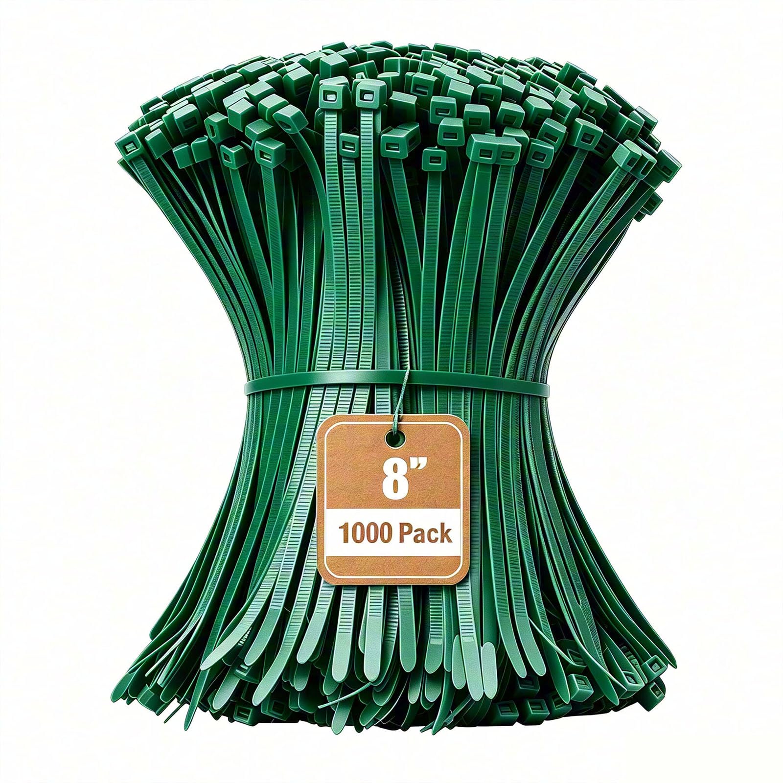 Armpow 8 Inch Garden Green Zip Tie 1000 PCS, 40 Lbs - Small to Medium Zip Tie, Nylon PA66 UV Resistant Cable Tie Heavy Duty for Indoor and Outdoor Use - Ideal for bundling and securing objects