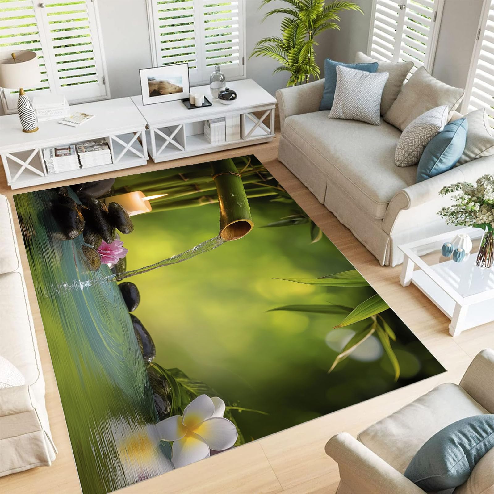 Tapis de salon forêt de bambous 60x90cm avec envers antidérapant